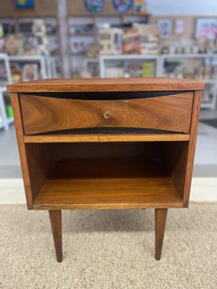 Mid-Century Modern Possibly Walnut Nightstand with Curved Drawer Front.