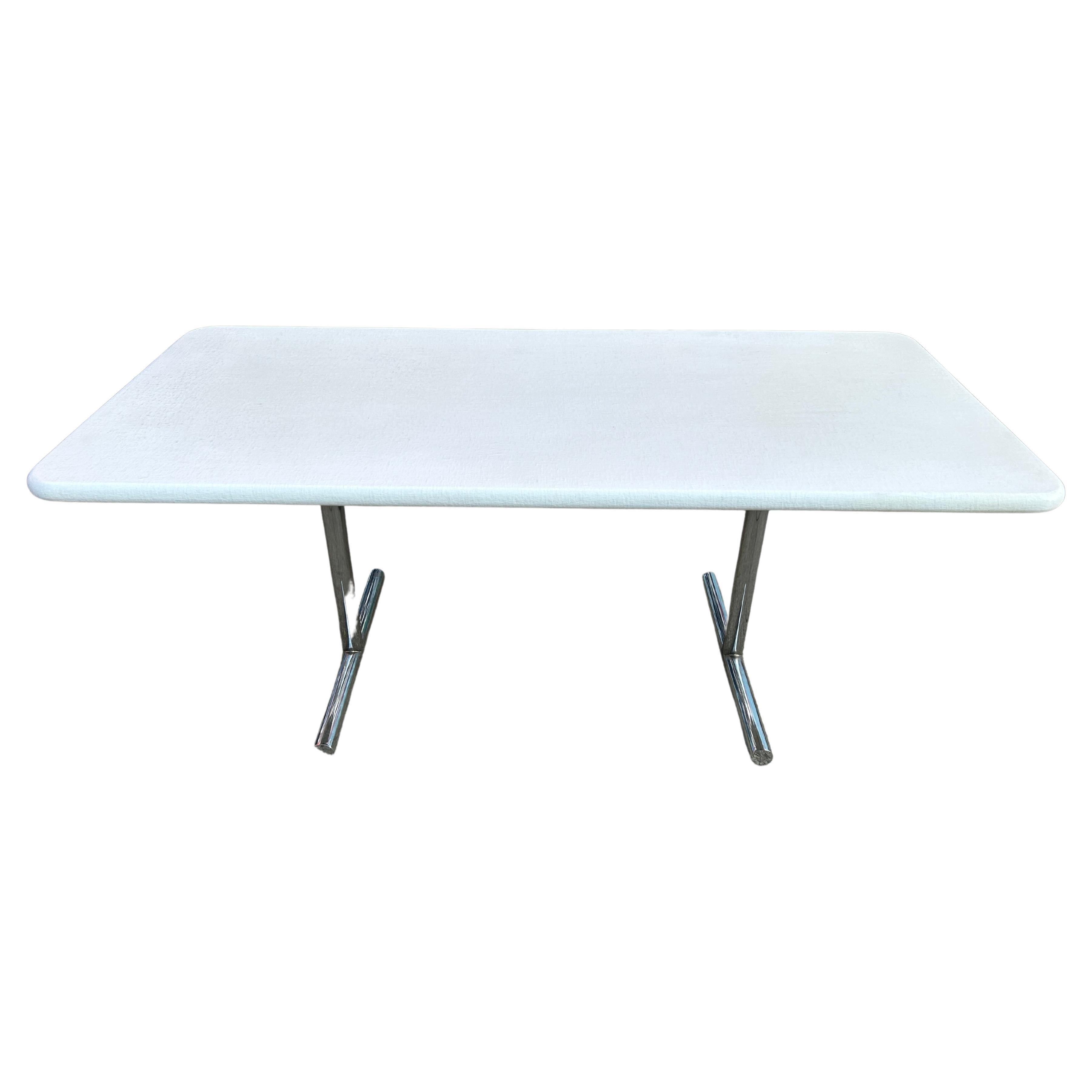 Mid-Century Modern Post Modern Outdoor Patio Dining Table Fiberglass White