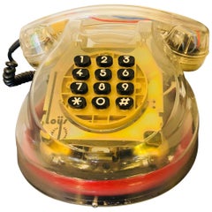 Französisches Loys Clear Lucite mit rotem Neon-Telephone, Moderne der Mitte des Jahrhunderts