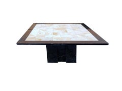 Mid-Century Modern Postmodern Italian Square Coffee Table Black & Inlaid White