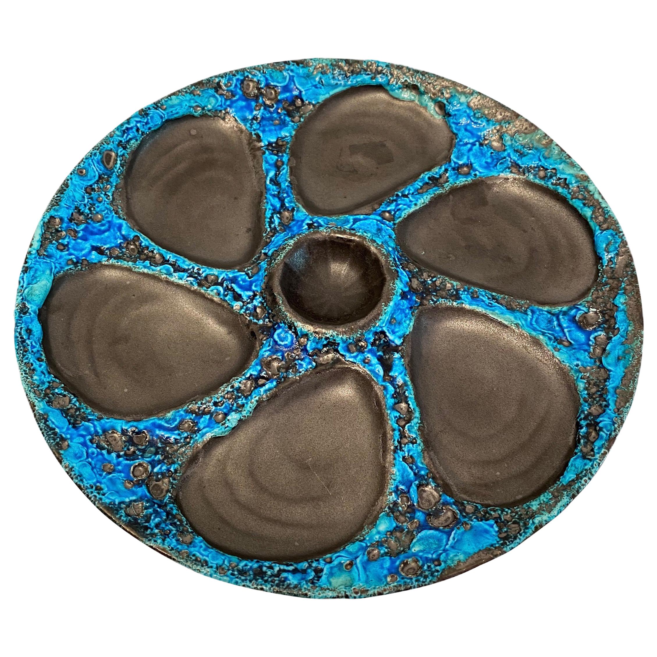 Mid-Century Modern Pottery Fat Lava Oyster Plate Meereschaum Cyclope, France