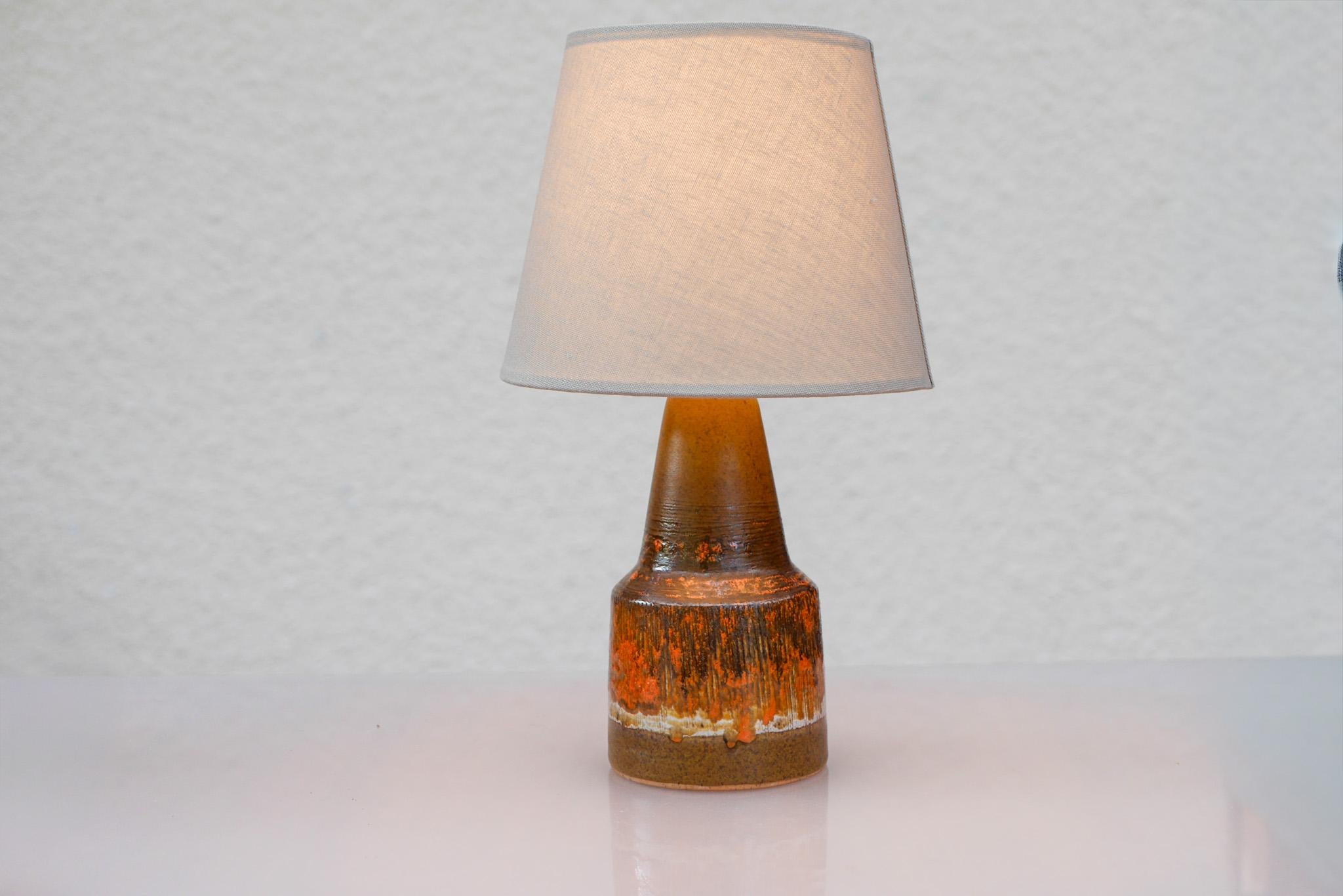 A striking 1970s ceramic lamp base by Tilgmans, Sweden, showcasing the studio’s distinctive use of bold patterning and richly textured glazing. Typical of Tilgmans’ celebrated style, the design is understated in form yet elevated by its vibrant