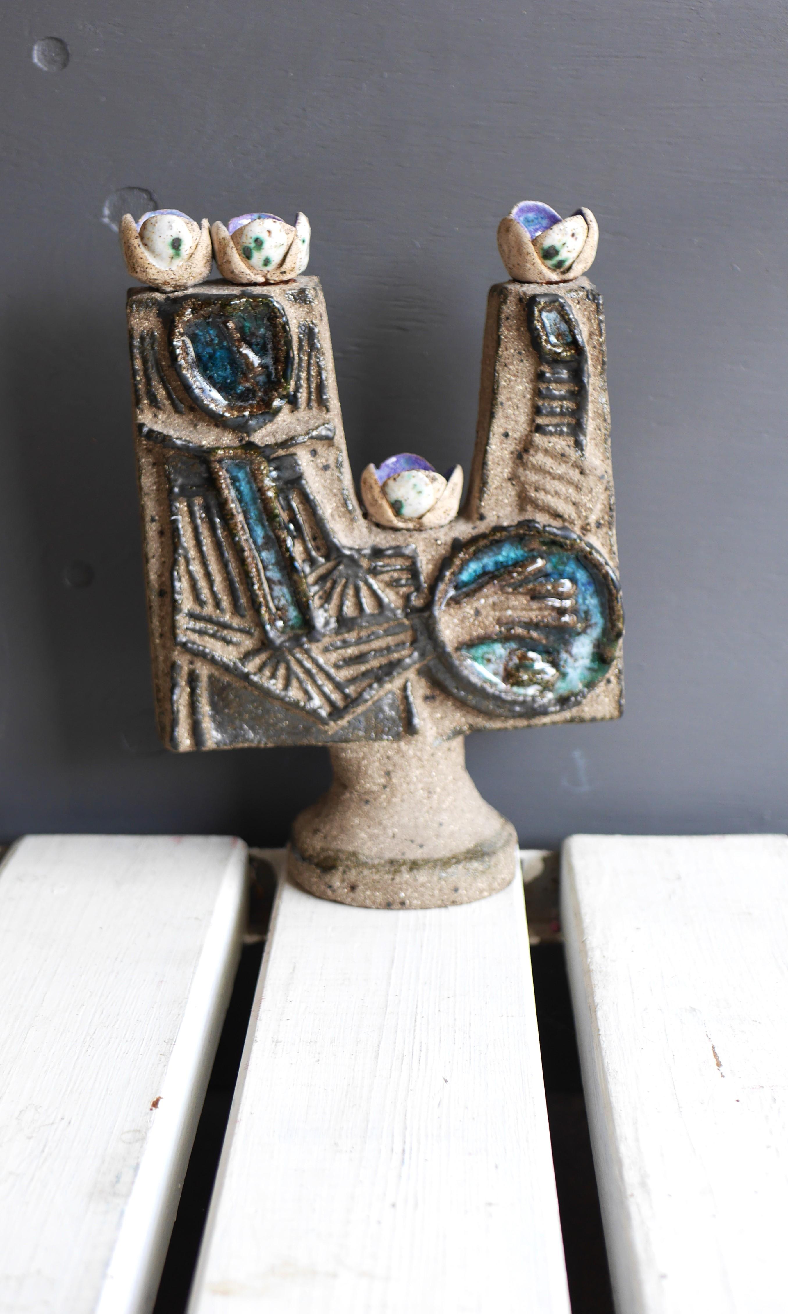 Mid-century modern abstract pottery sculpture, by T. Hellström Nittsjö, Sweden In Good Condition In Skarpnäck, SE