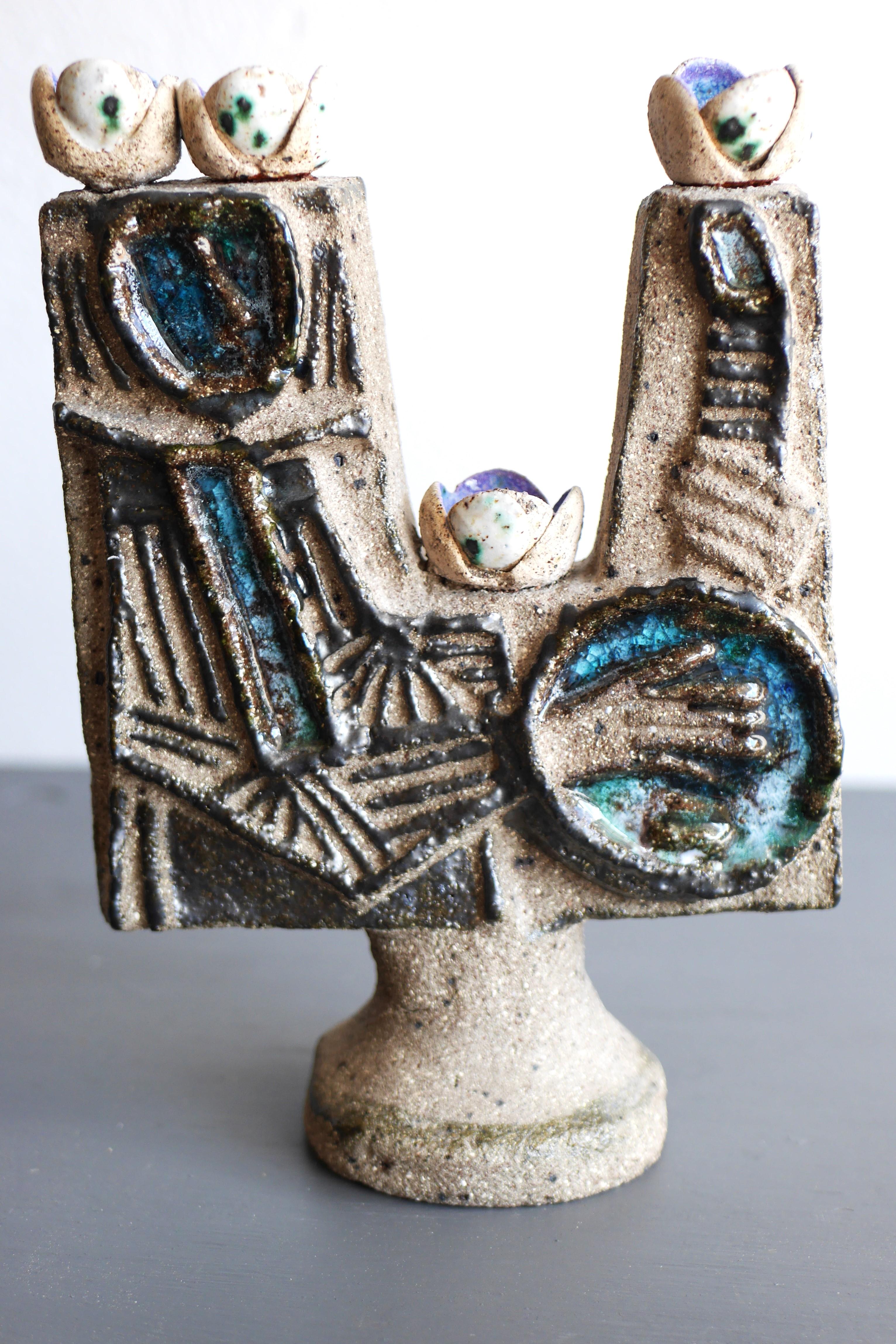 Ceramic Mid-century modern abstract pottery sculpture, by T. Hellström Nittsjö, Sweden