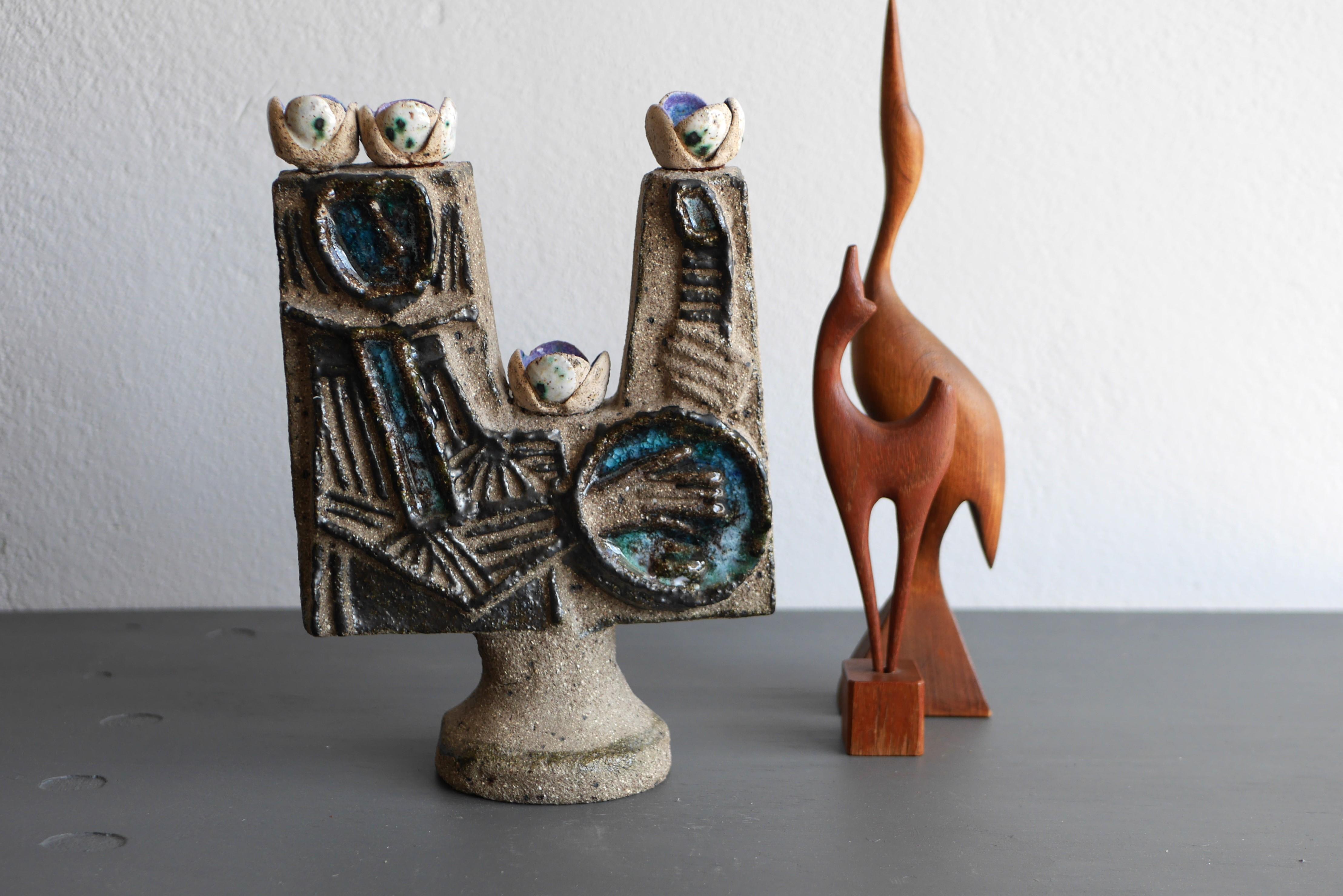 Mid-century modern abstract pottery sculpture, by T. Hellström Nittsjö, Sweden 1