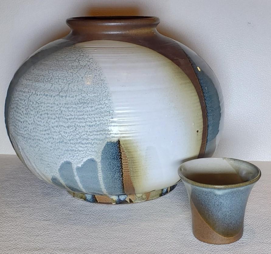 Glazed Mid-Century Modern Pottery Set of Five For Sale