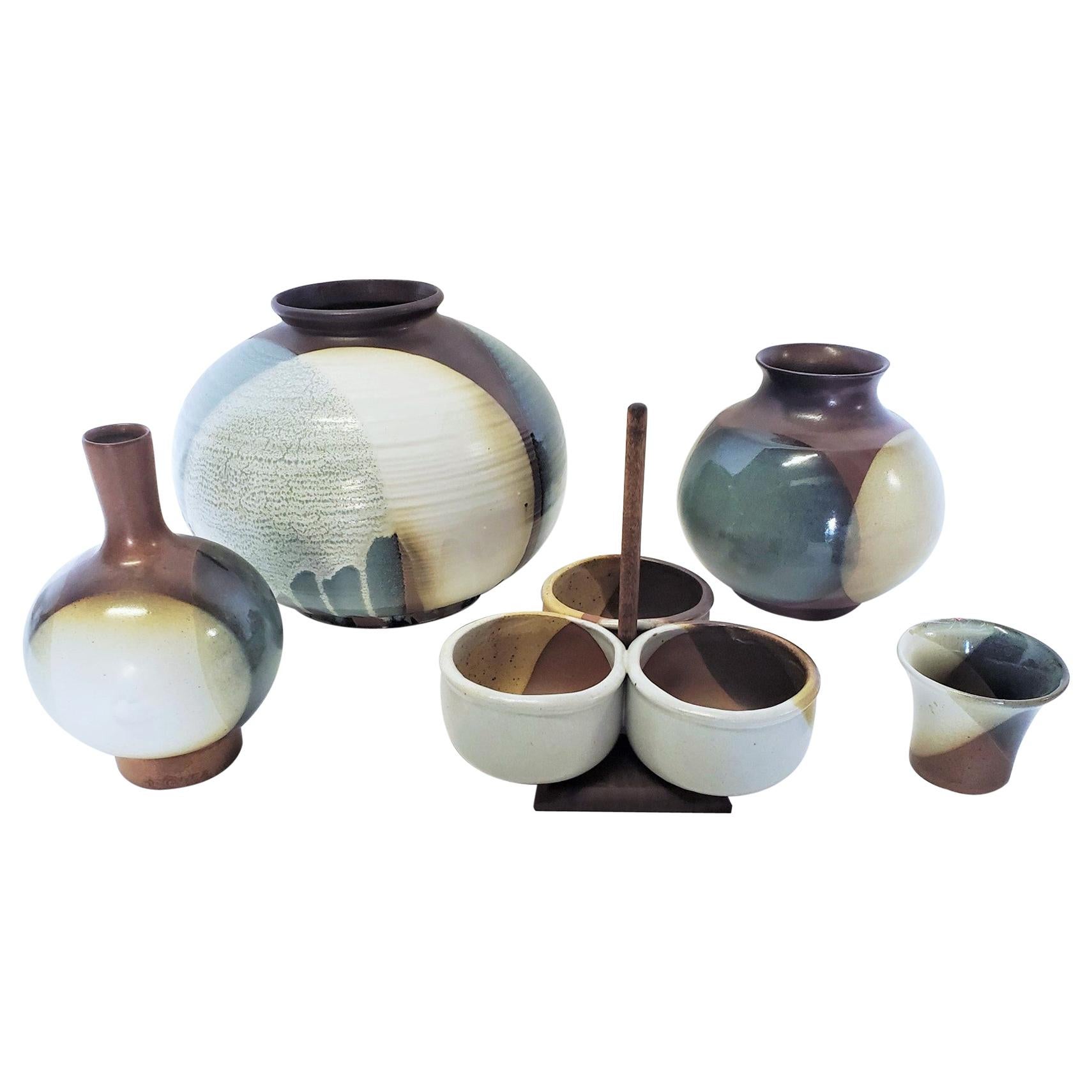 Mid-Century Modern Pottery Set of Five For Sale