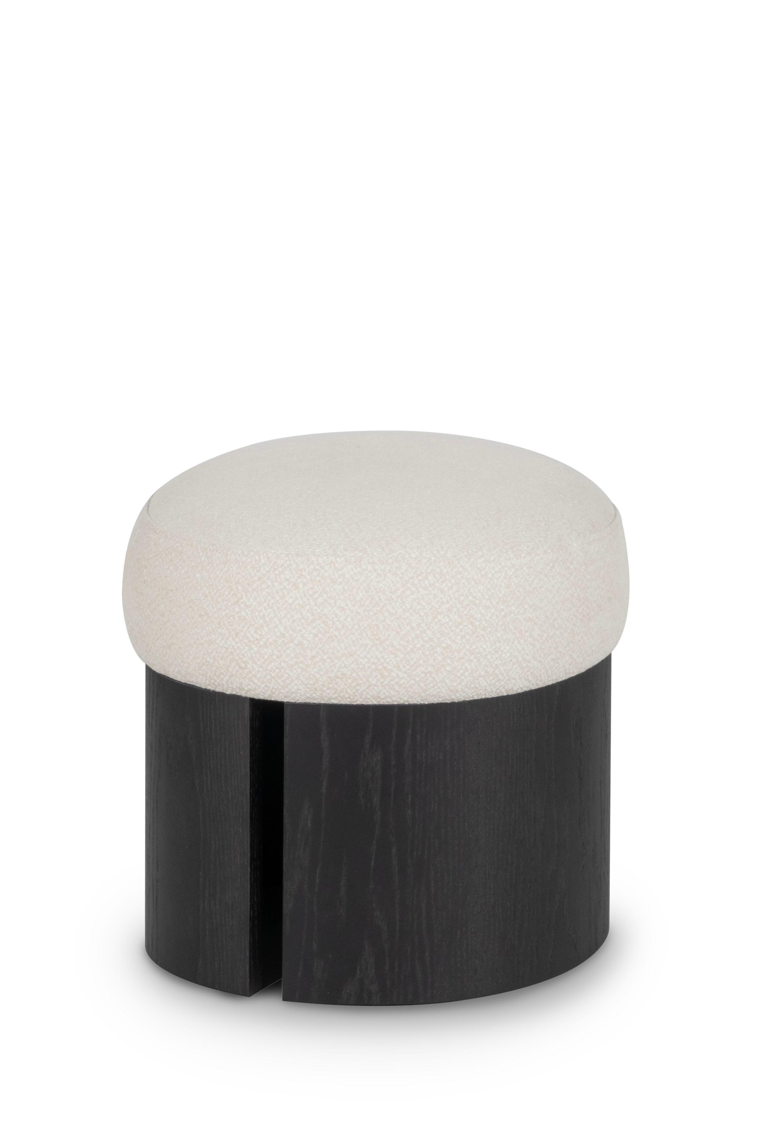 Pouf moderne du milieu du siècle, jacquard crème, chêne, fabriqué à la main par Greenapple Neuf - En vente à Lisboa, PT