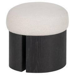 Puf otomano moderno de mediados de siglo, jacquard crema, roble, hecho a mano por Greenapple