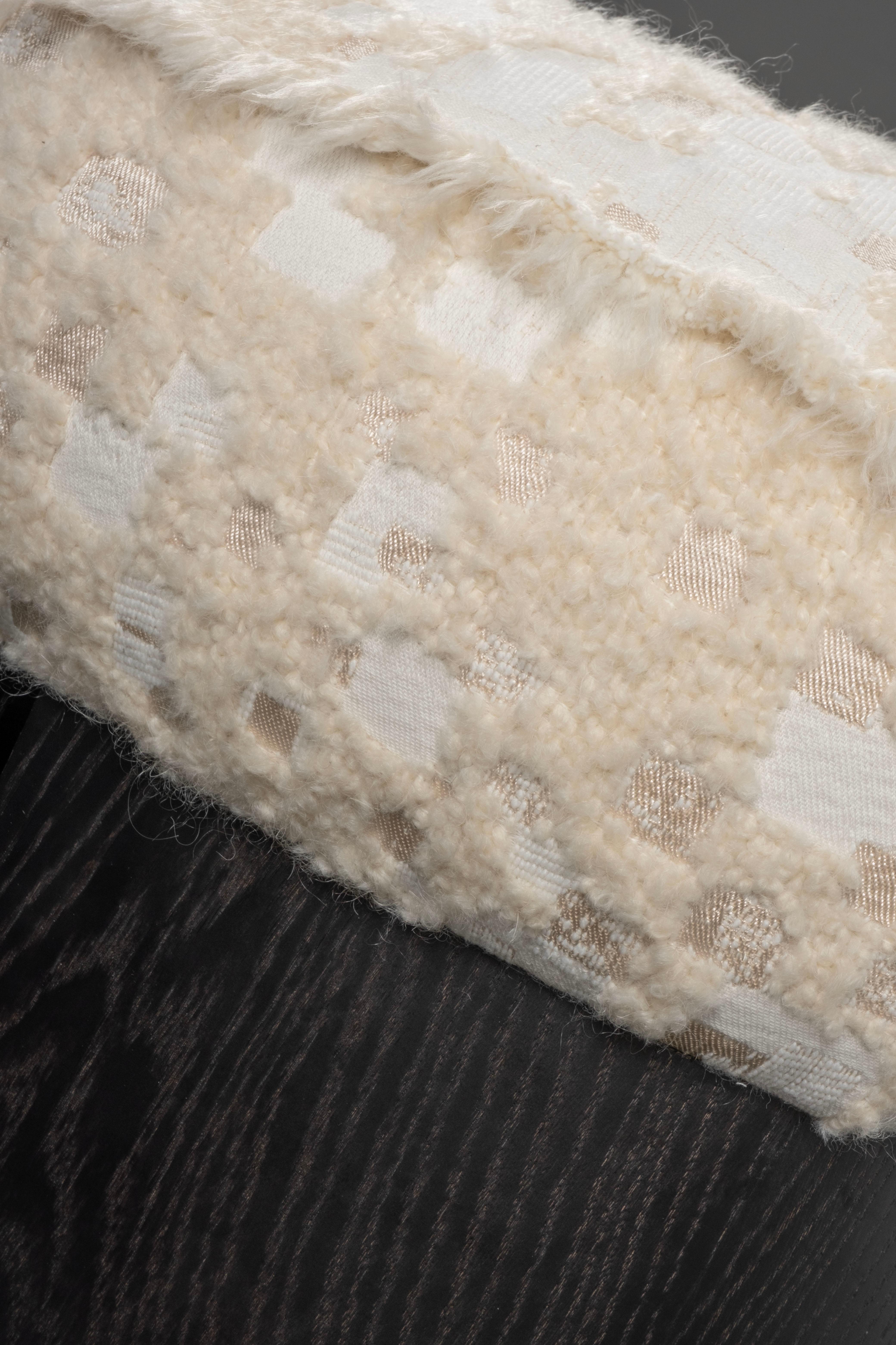 Mid-Century Modern Pouf Ottoman, Holly Hunt Cream Fabric, Handmade by Greenapple For Sale 3