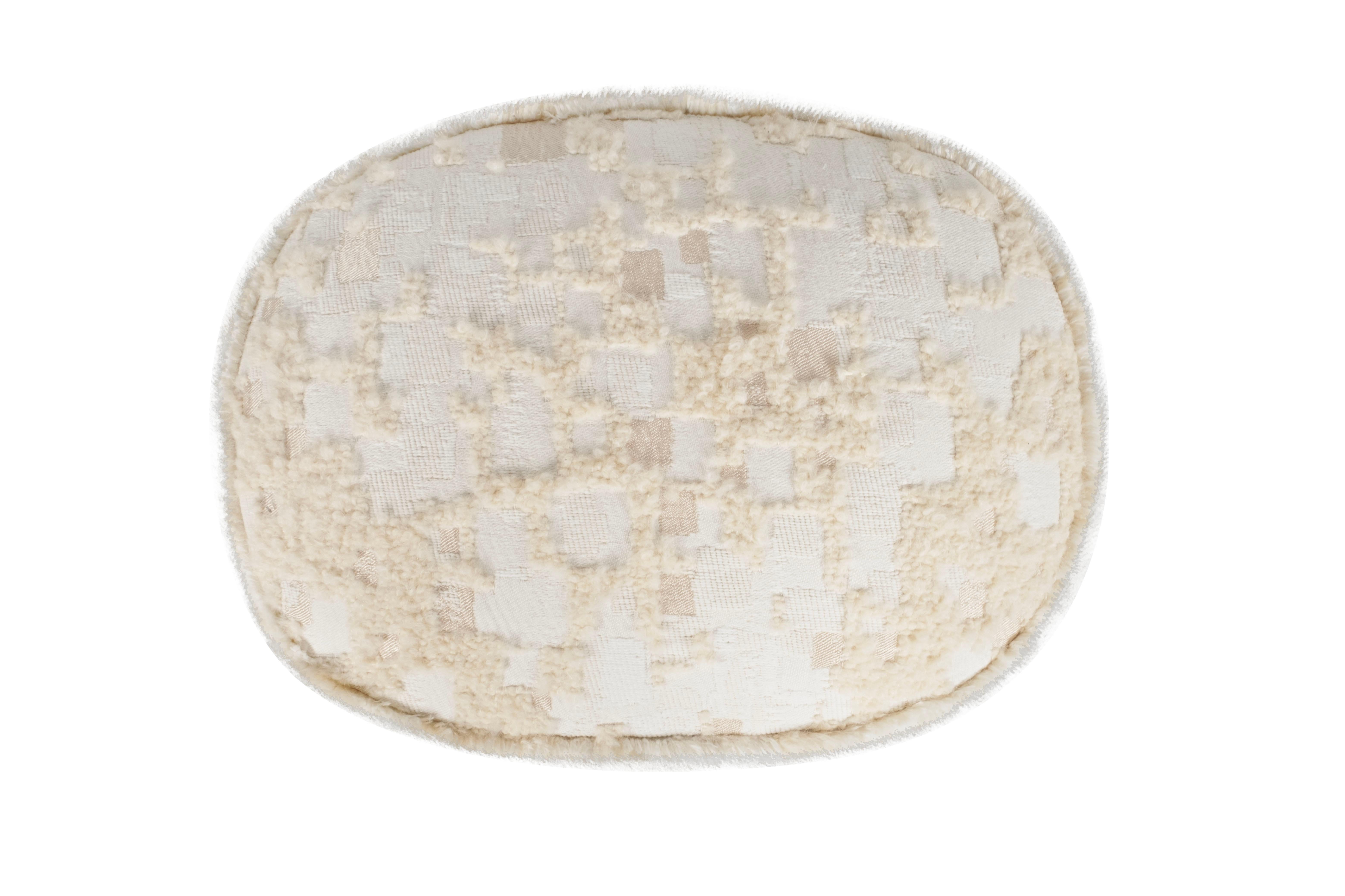 Mid-Century Modern Pouf Ottoman, Holly Hunt Cream Fabric, Handmade by Greenapple For Sale 1