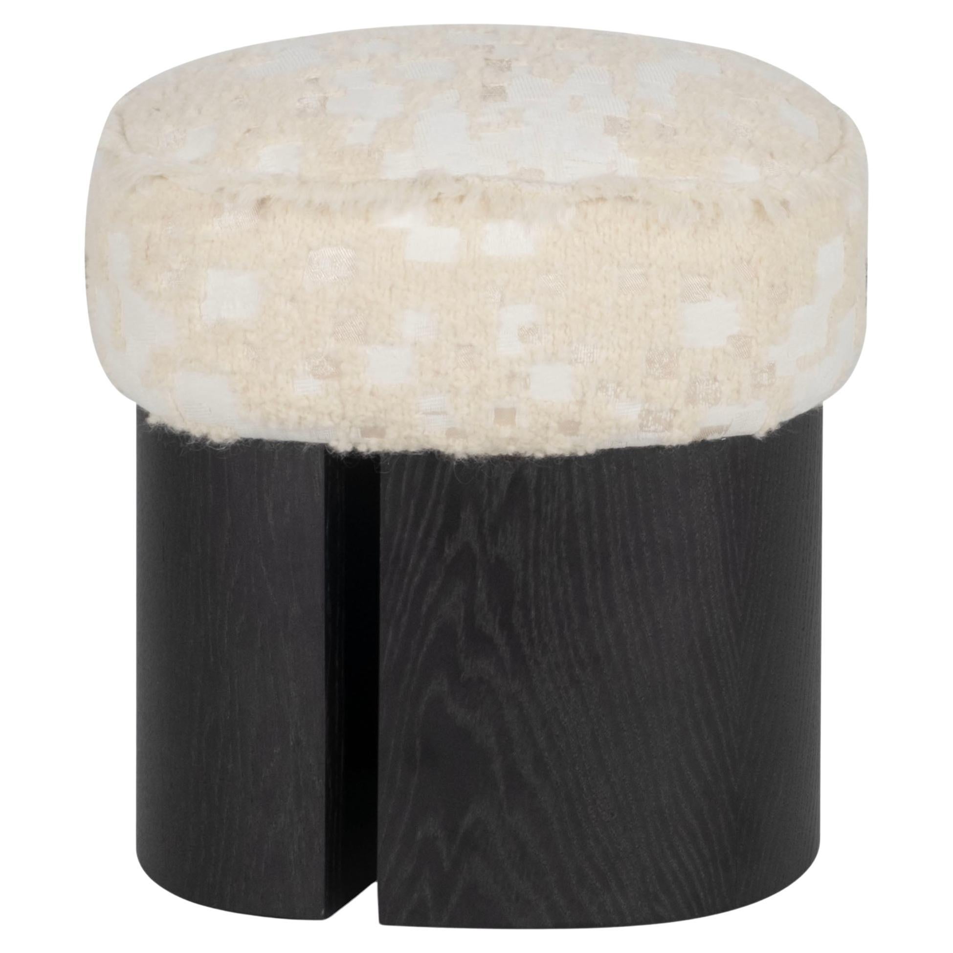 Puf otomano moderno de mediados de siglo, tela crema Holly Hunt, hecho a mano por Greenapple