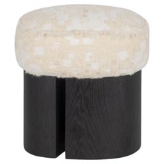 Puf otomano moderno de mediados de siglo, tela crema Holly Hunt, hecho a mano por Greenapple
