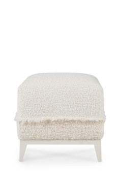 Mid-Century Modern Pouf Ottoman, White, Beige, Bouclé Handmade by Greenapple