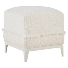 Mid-Century Modern Pouf Ottoman, White, Beige, Bouclé Handmade by Greenapple
