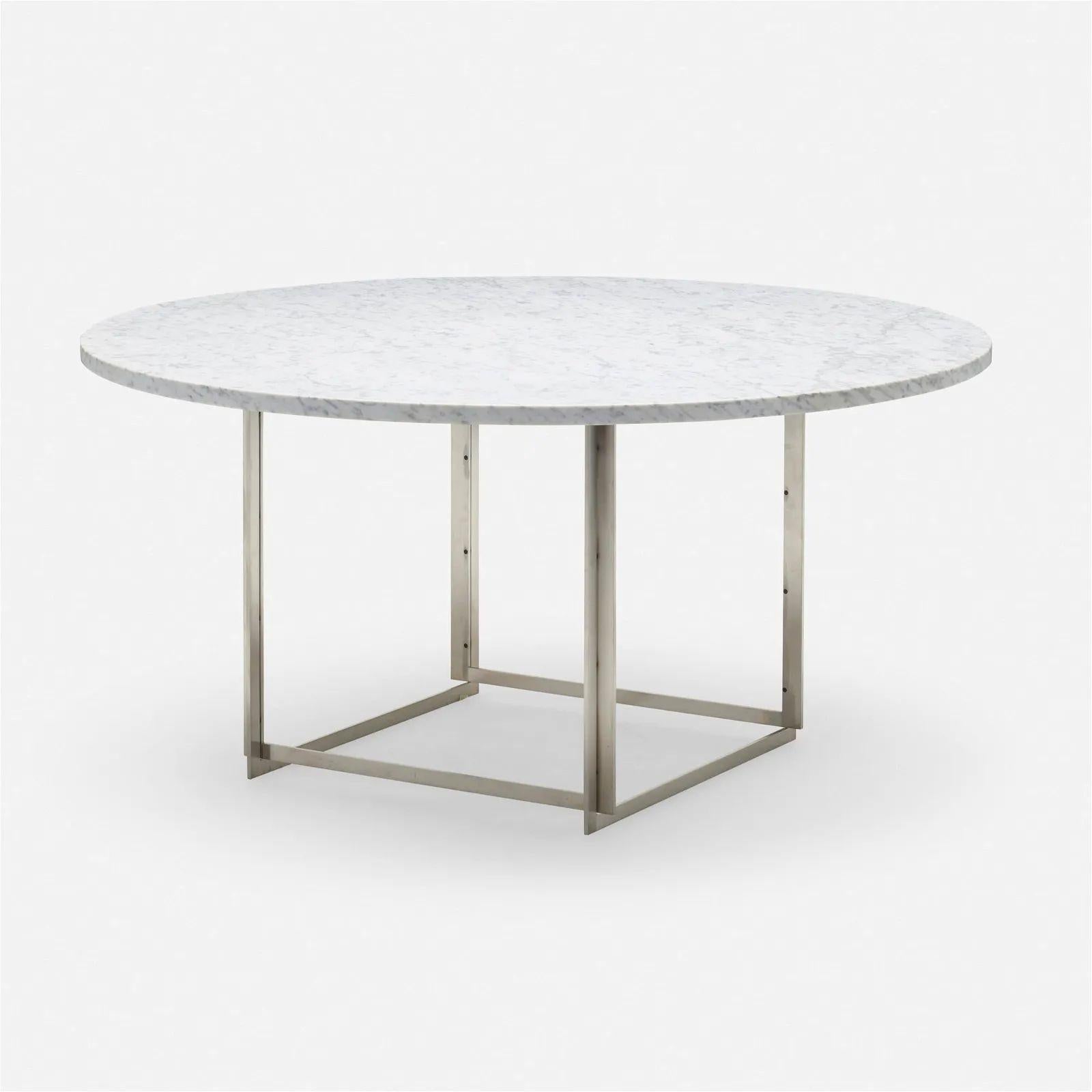 Poul Kjaerholm PK-54 Dining Table, Denmark, with Six Leaves, Labeled, Impressed Mark

Pristine condition 'PK-54' dining table with six 13 8/7-inch leaves; table extends to 82 3/4 inches in diameter when fully assembled. Decal manufacturer's label to