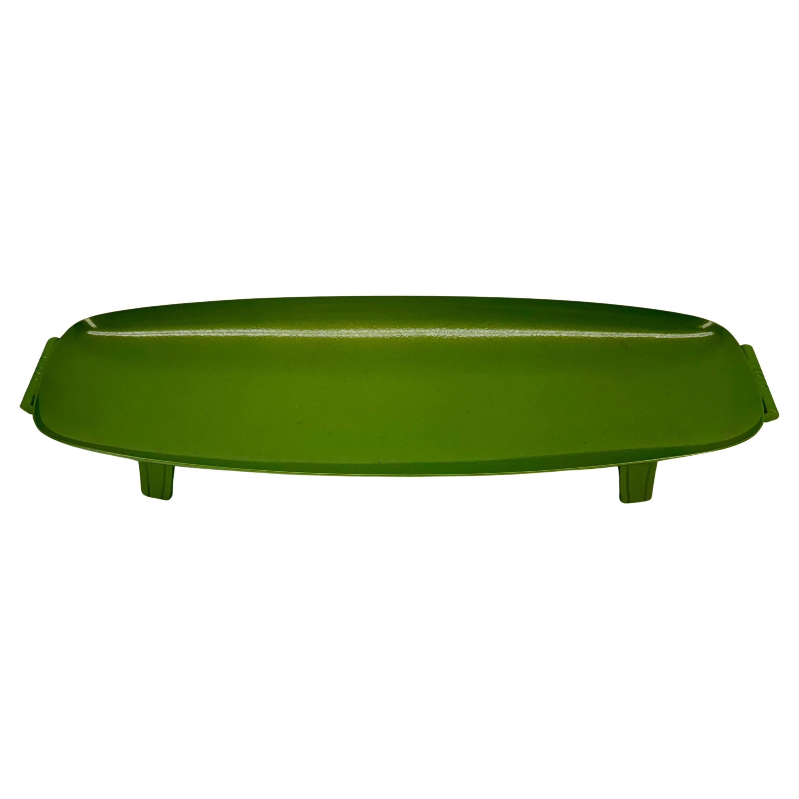 Bandeja o Plato de Metal Verde Hoja Revestido de Polvo Moderno de Mediados de Siglo en venta
