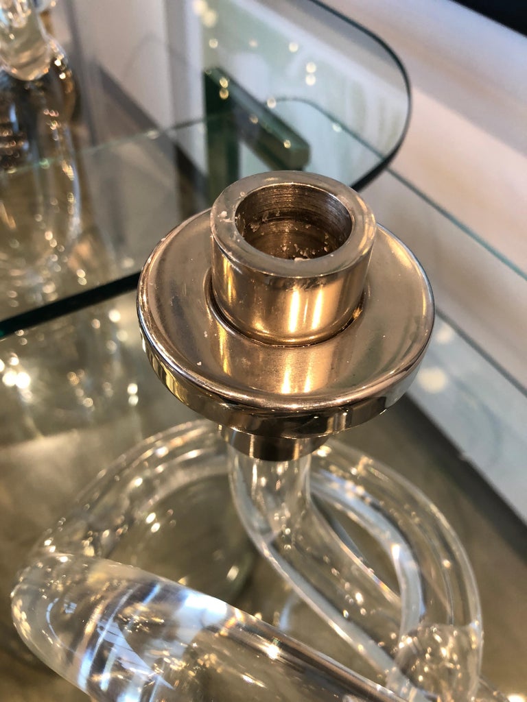 Mid Century Modern Pr of Dorothy Thorpe Lucite and Silver Pretzel