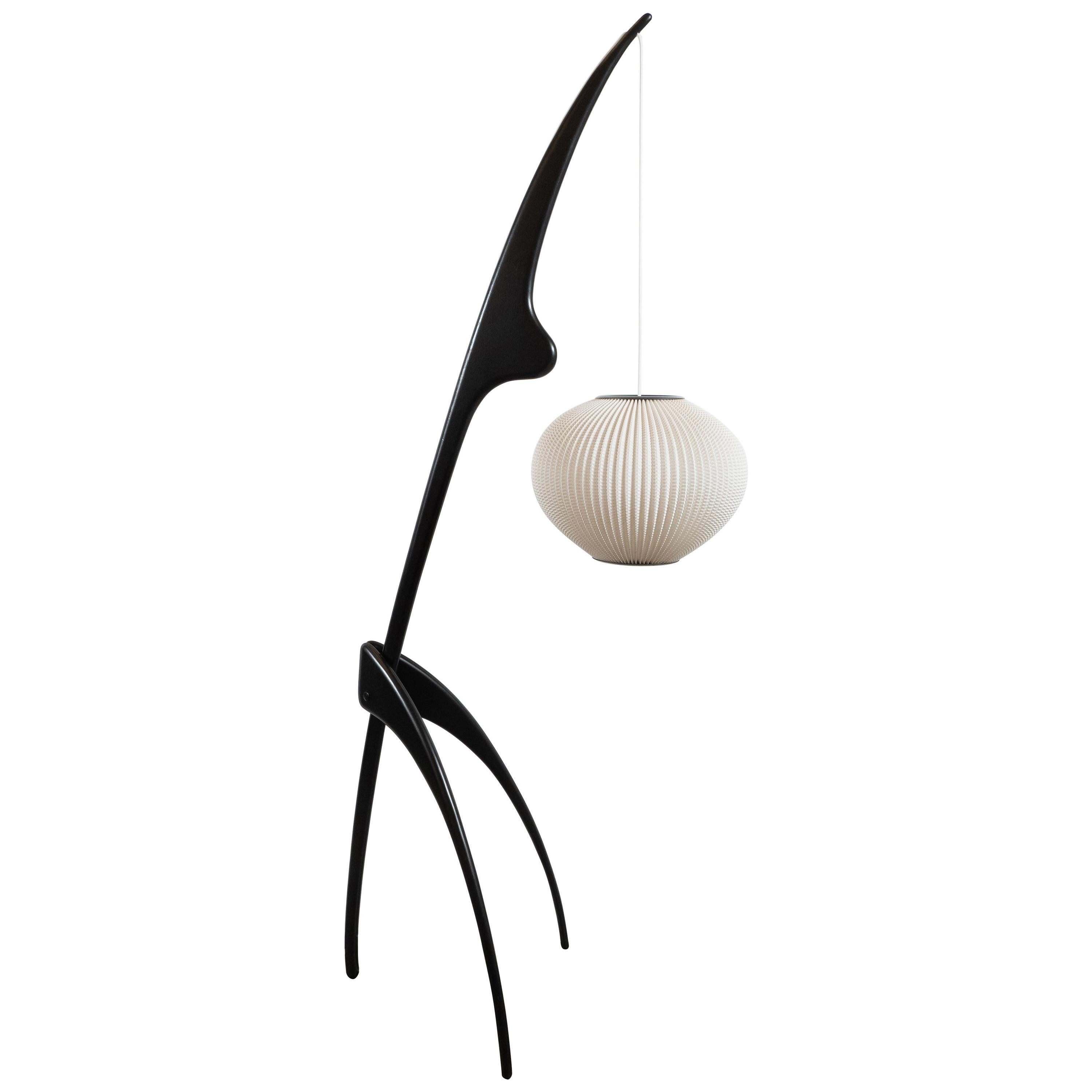 Mid-Century Modern "Praying Mantis" Floor Lamp in Ebonized Walnut by Jean Rispal
