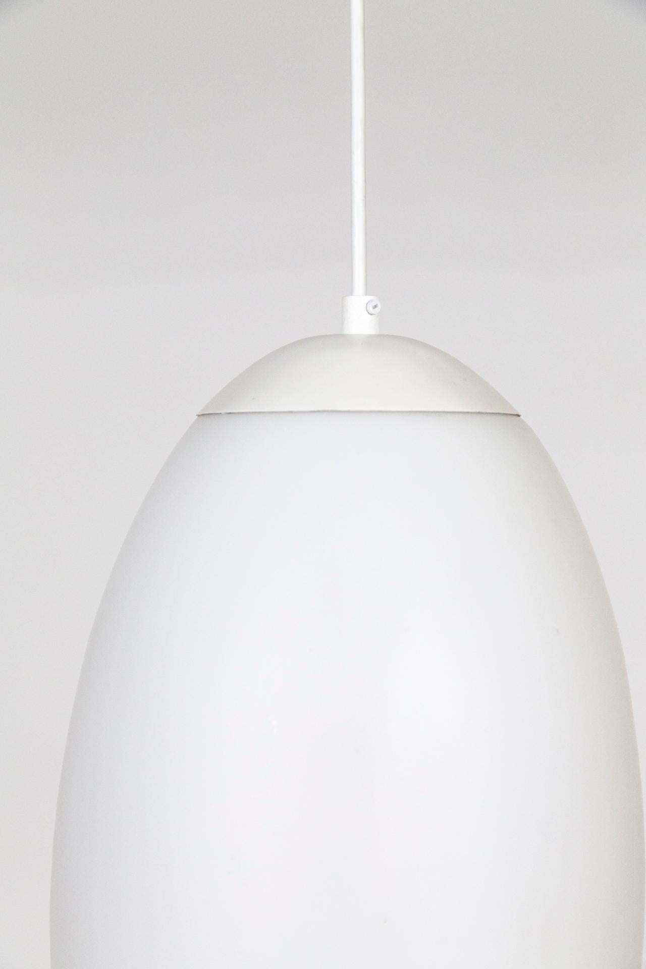 American Mid-Century Modern Prescolite Egg Shaped Milk Glass Pendant