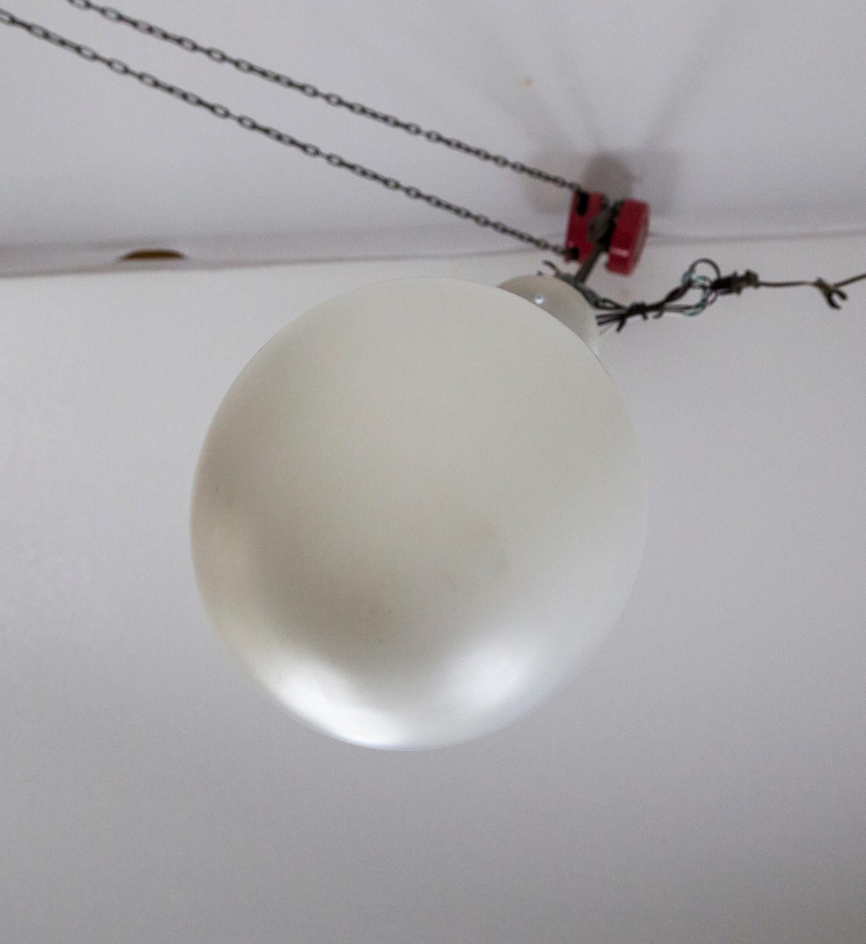 20th Century Mid-Century Modern Prescolite Egg Shaped Milk Glass Pendant