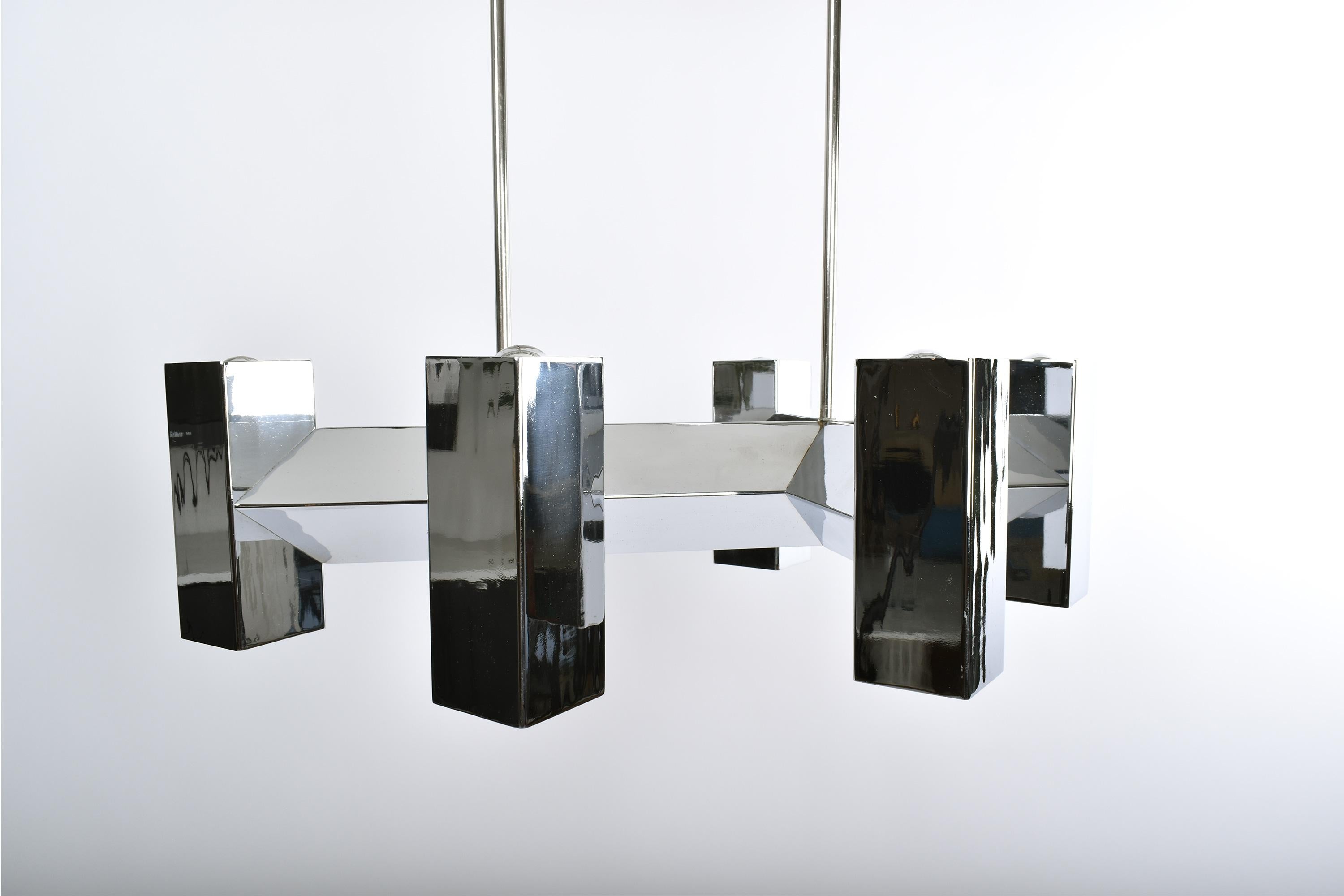 Late 20th Century Mid-Century Modern Prismatic Brutalist Chrome Chandelier, 1960, Italy