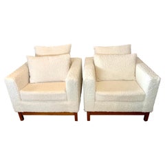 Mid-Century Modern Probber Cube Lounge Chairs Newly Upholstered in Boucle Fabric