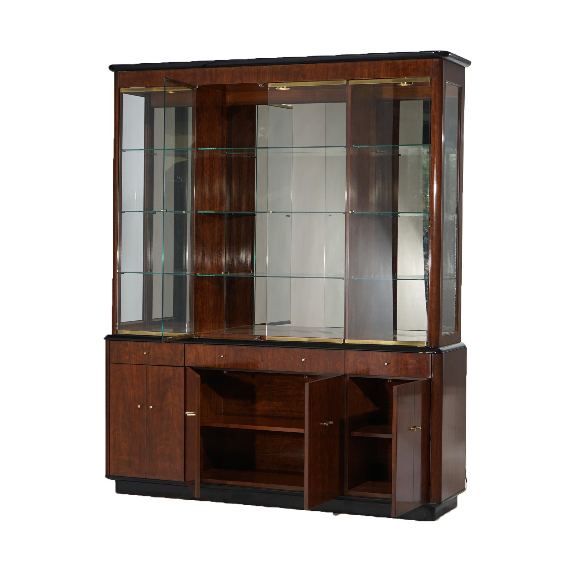 20th Century Mid Century Modern Profiles by Drexel Mahogany & Ebonized Breakfront Cabinet For Sale