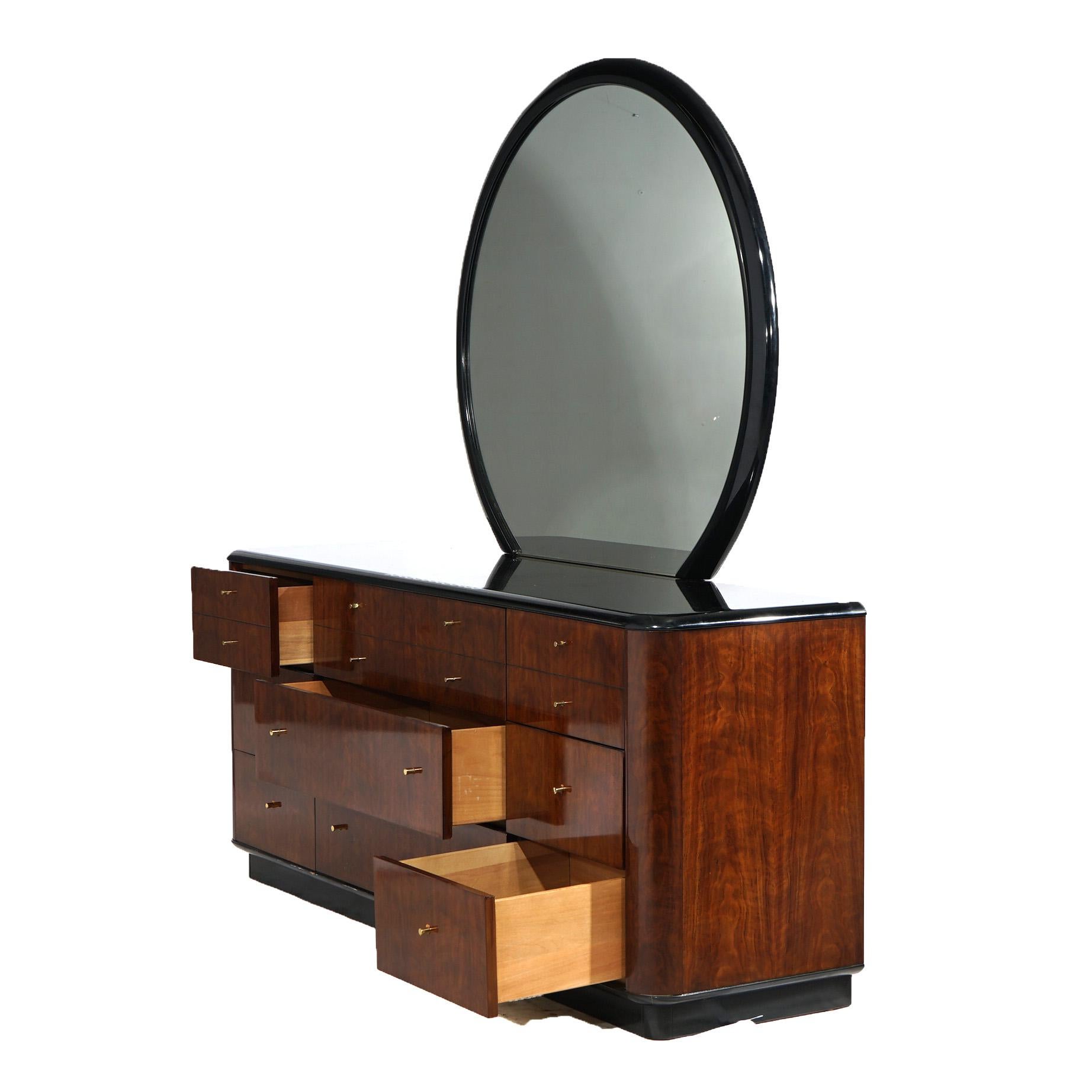 American Mid Century Modern Profiles By Drexel Mahogany & Ebonized Mirrored Dresser 20thC For Sale