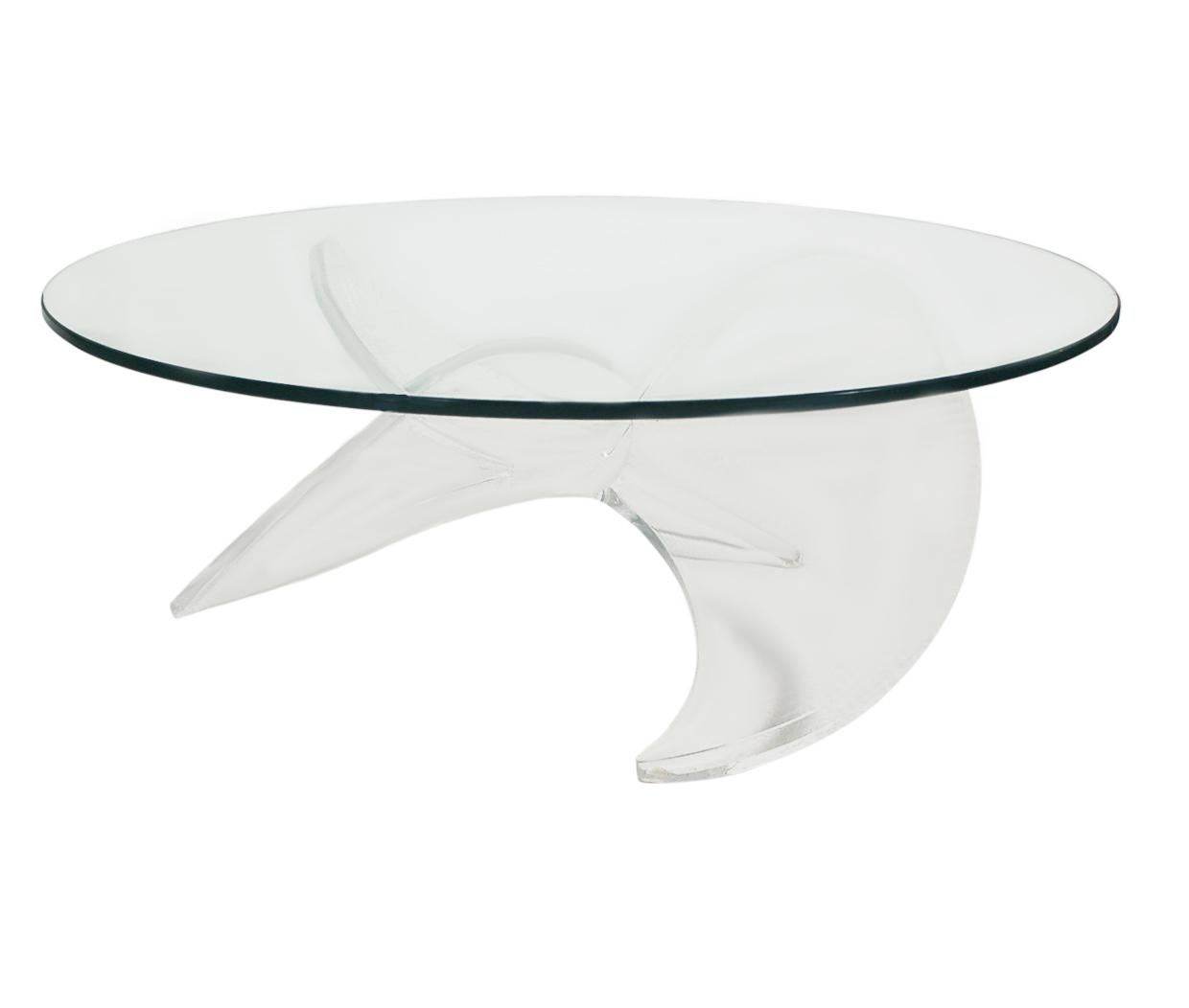 Mid-Century Modern Propeller Circular Cocktail Table in Lucite & Glass In Good Condition In Philadelphia, PA