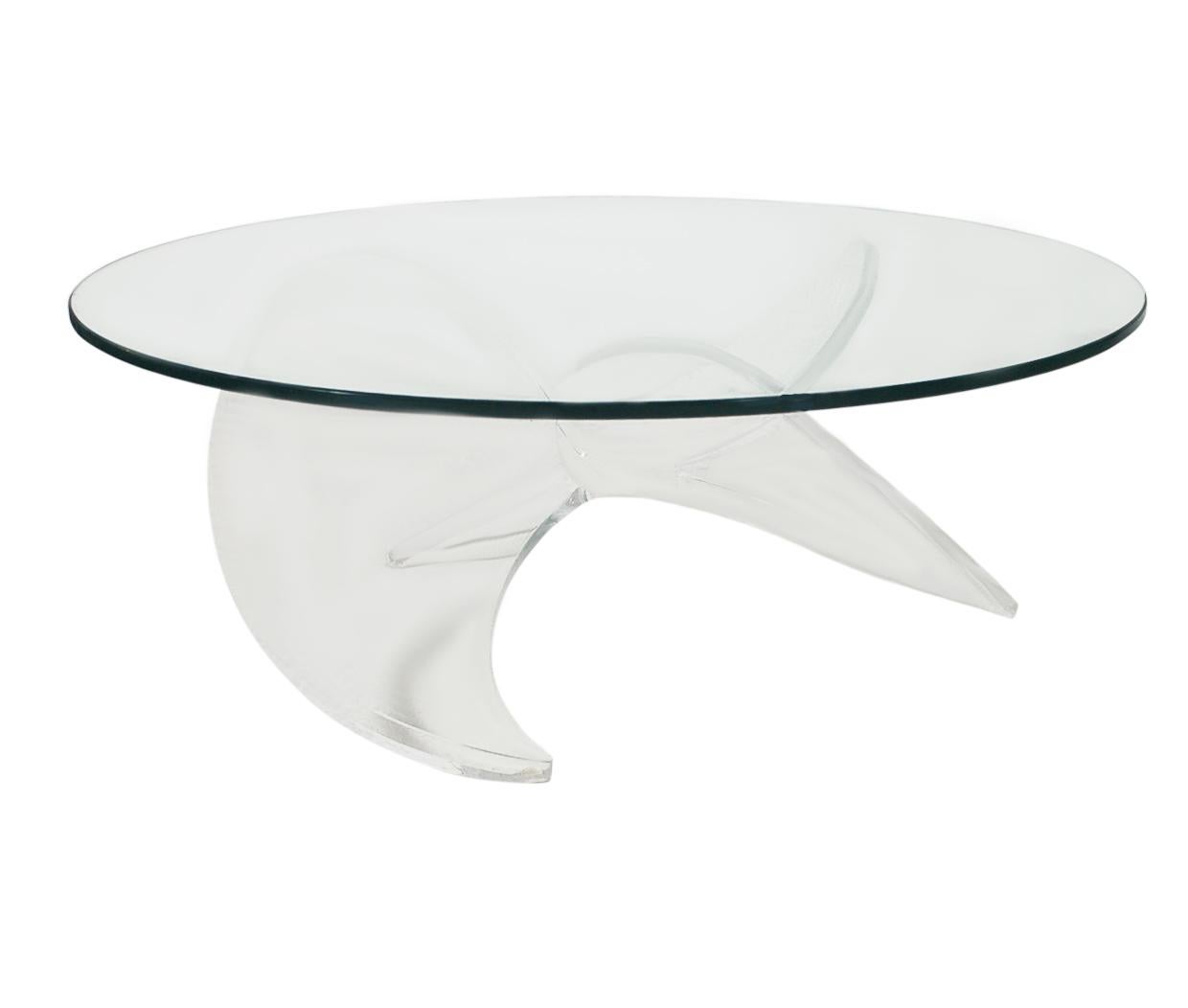 Late 20th Century Mid-Century Modern Propeller Circular Cocktail Table in Lucite & Glass