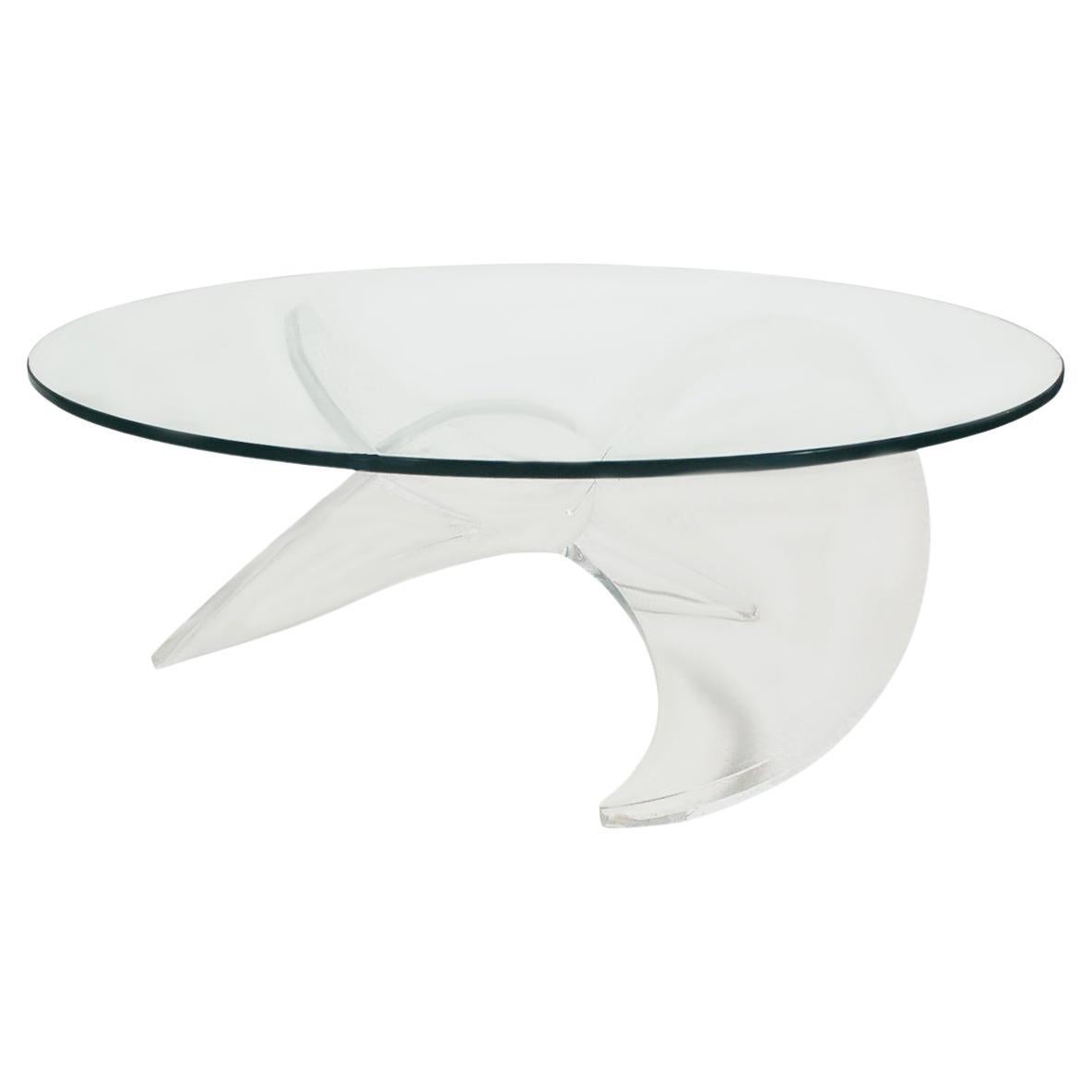 Mid-Century Modern Propeller Circular Cocktail Table in Lucite & Glass