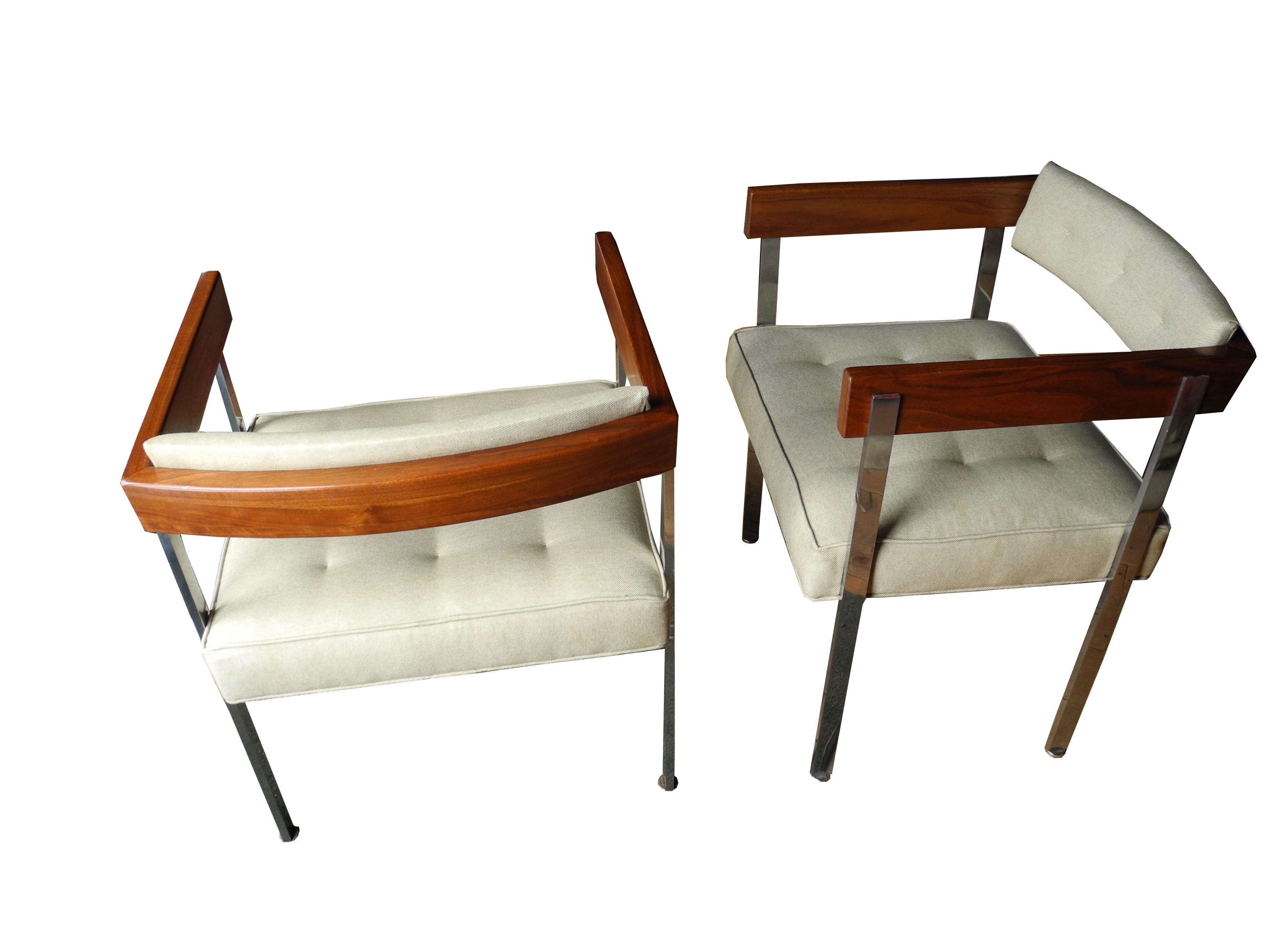 Stainless Steel Mid-Century Modern Pull-Up/Side Upholstered Chairs by Harvey Probber For Sale