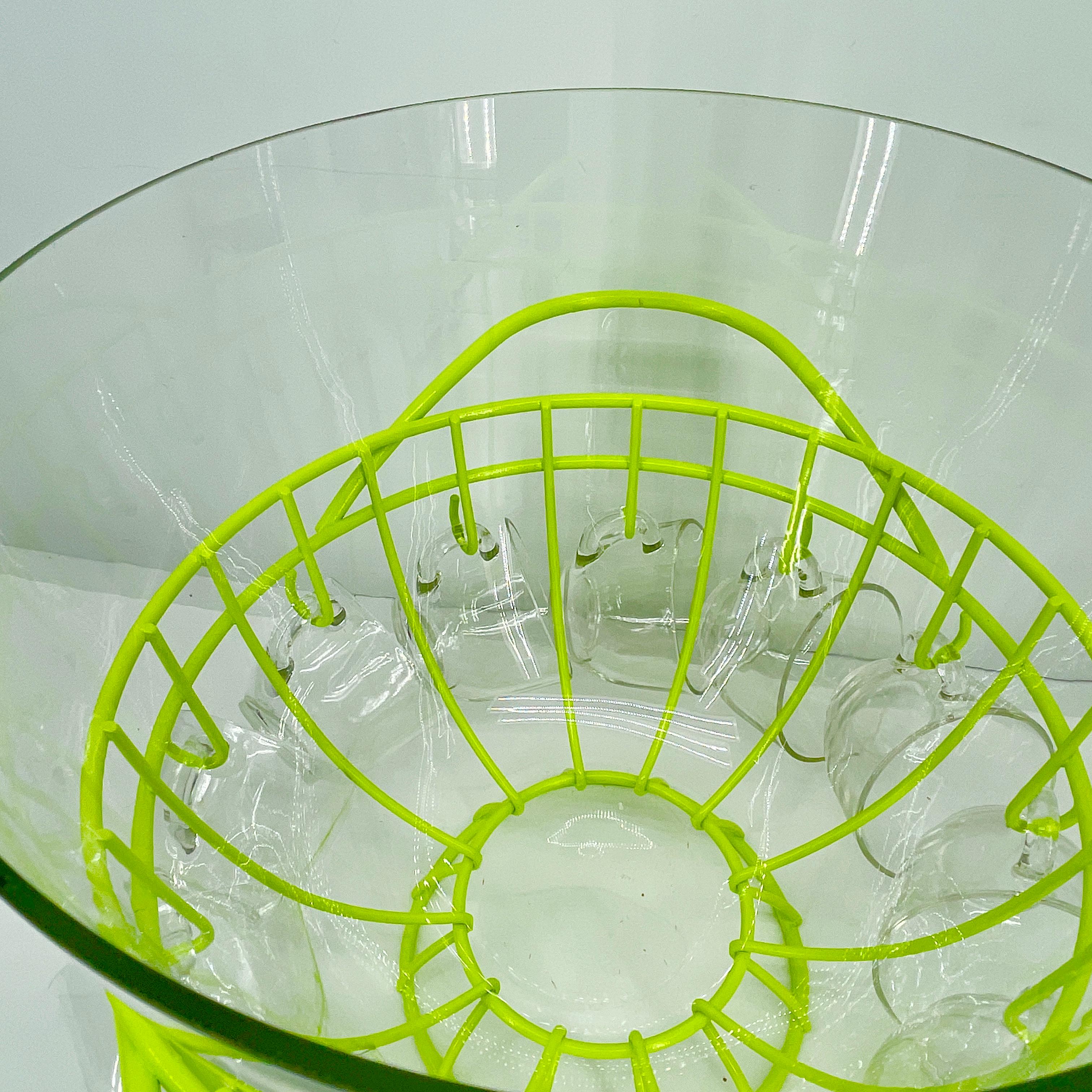 Mid-20th Century Mid-Century Modern Punch Bowl Set, Powder Coated Caddy Chartreuse