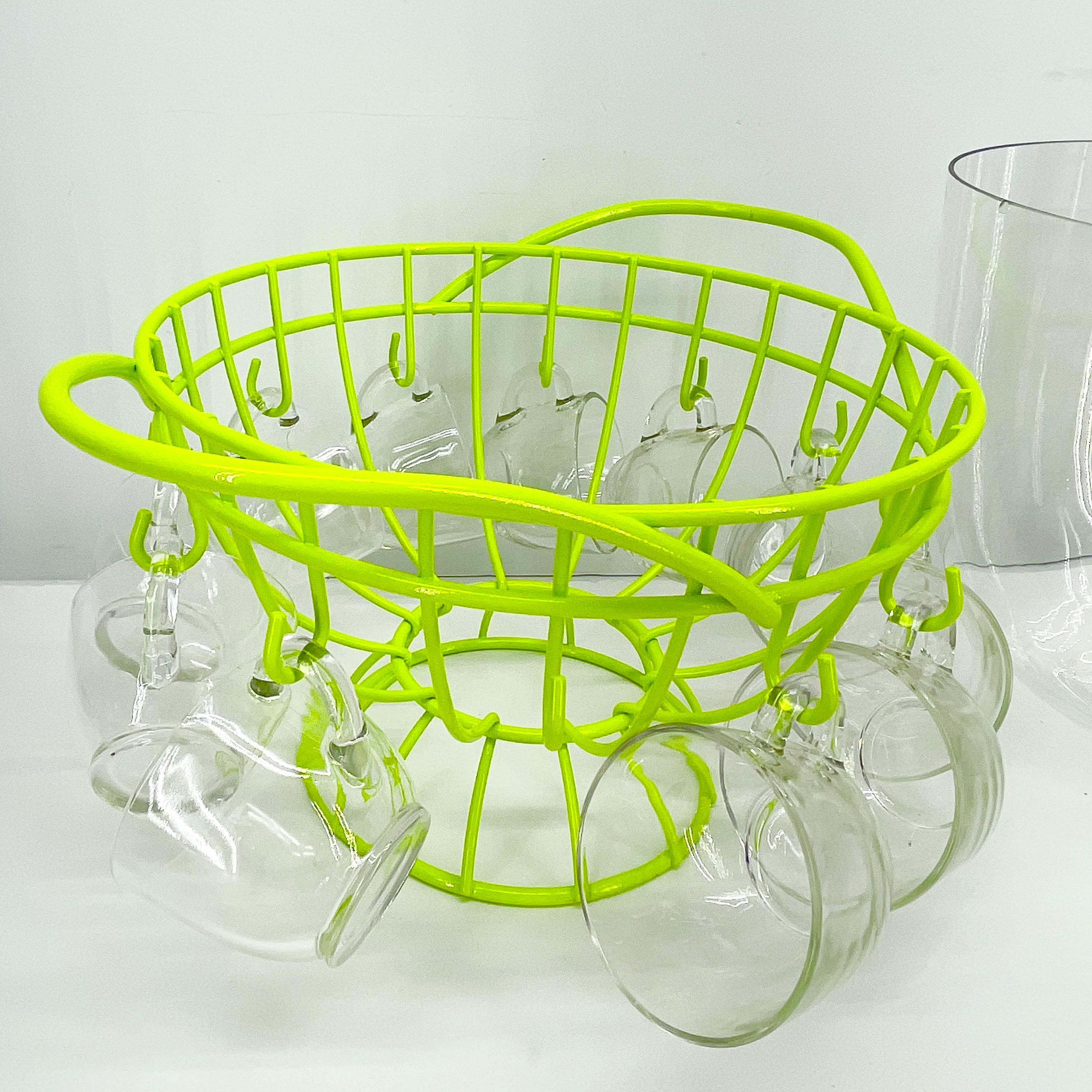 Mid-Century Modern Punch Bowl Set, Powder Coated Caddy Chartreuse 3