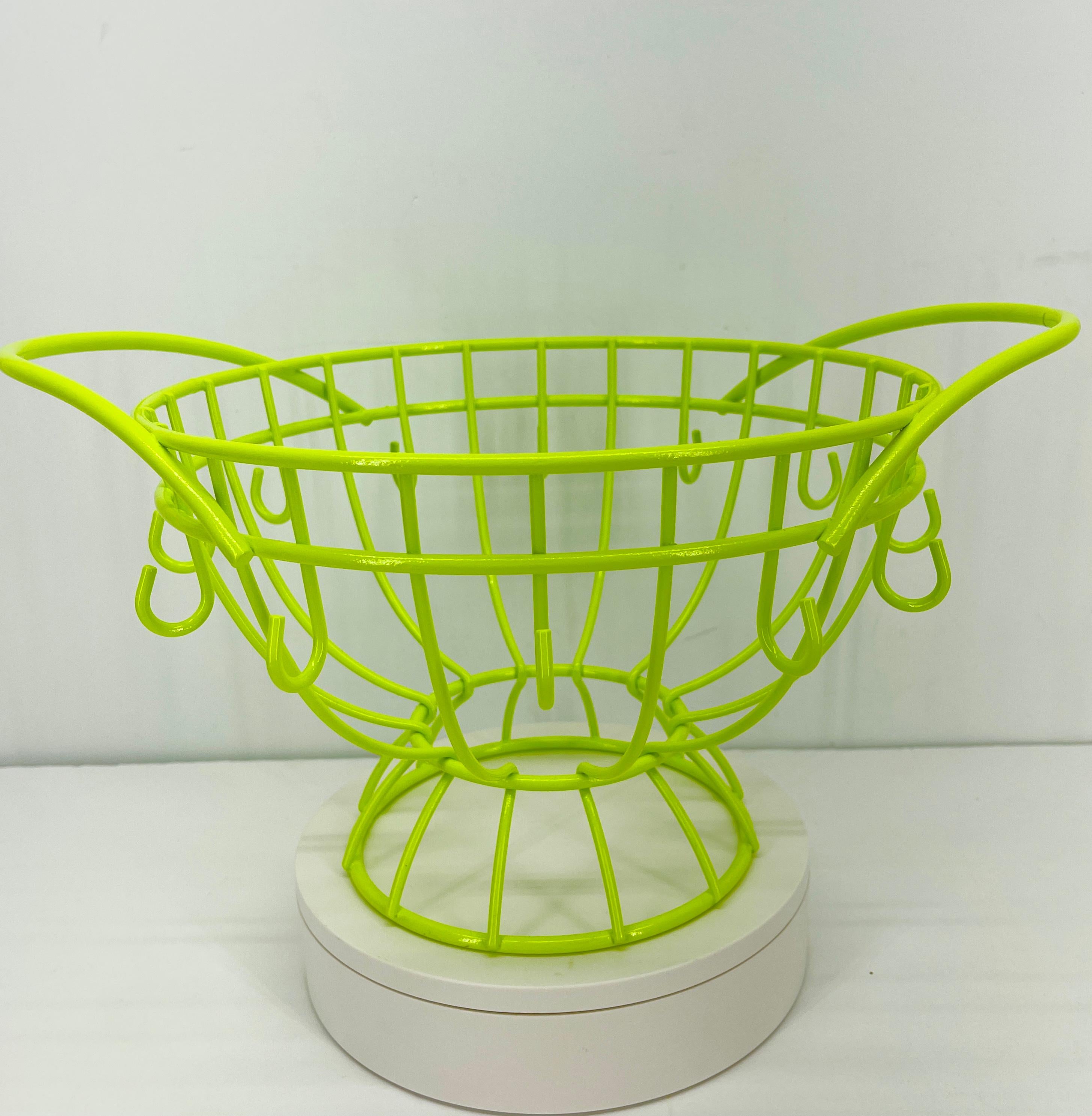 Mid-Century Modern Punch Bowl Set, Powder Coated Caddy Chartreuse 8
