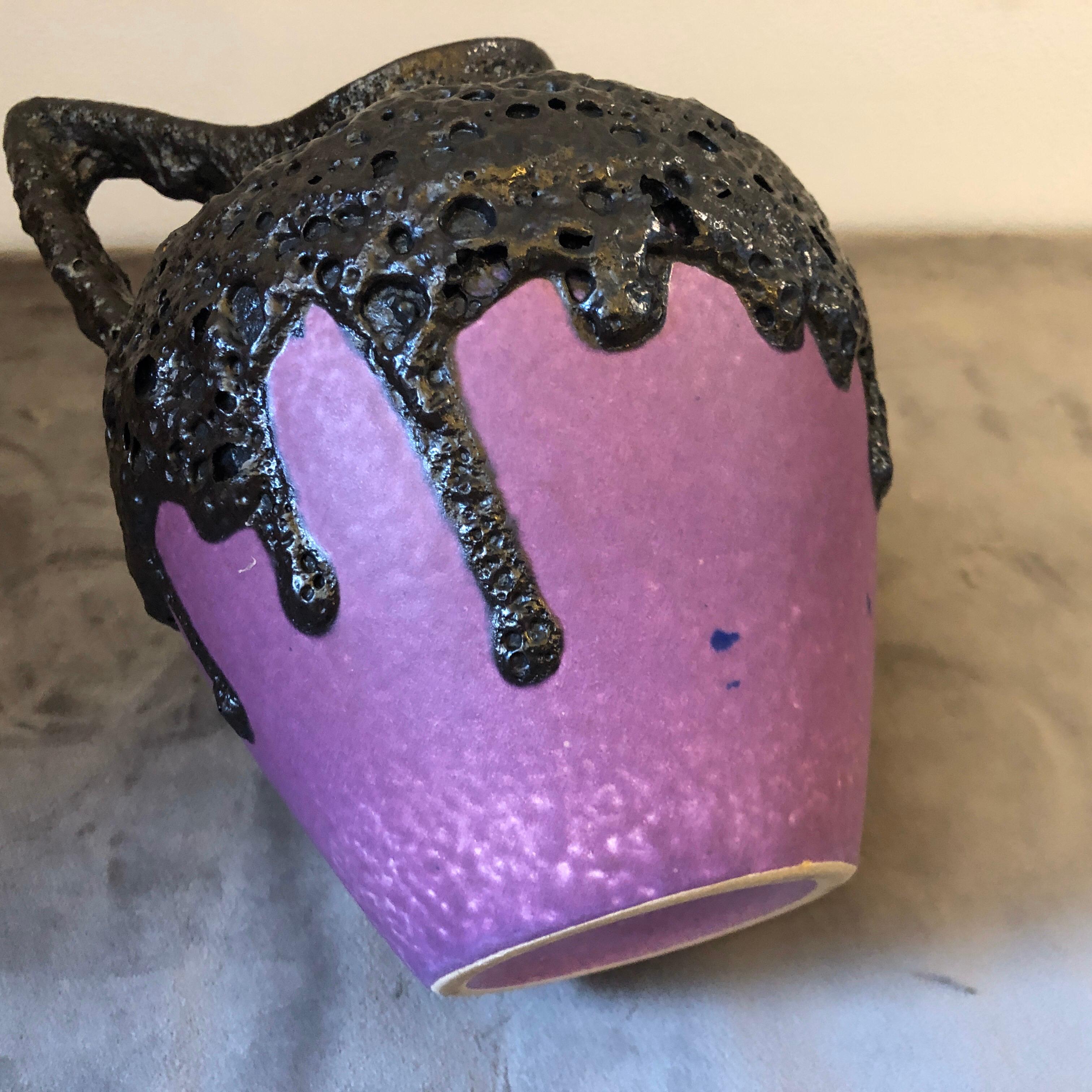 Hand-Crafted Mid-Century Modern Purple and Black Lava Ceramic German Jug, circa 1970