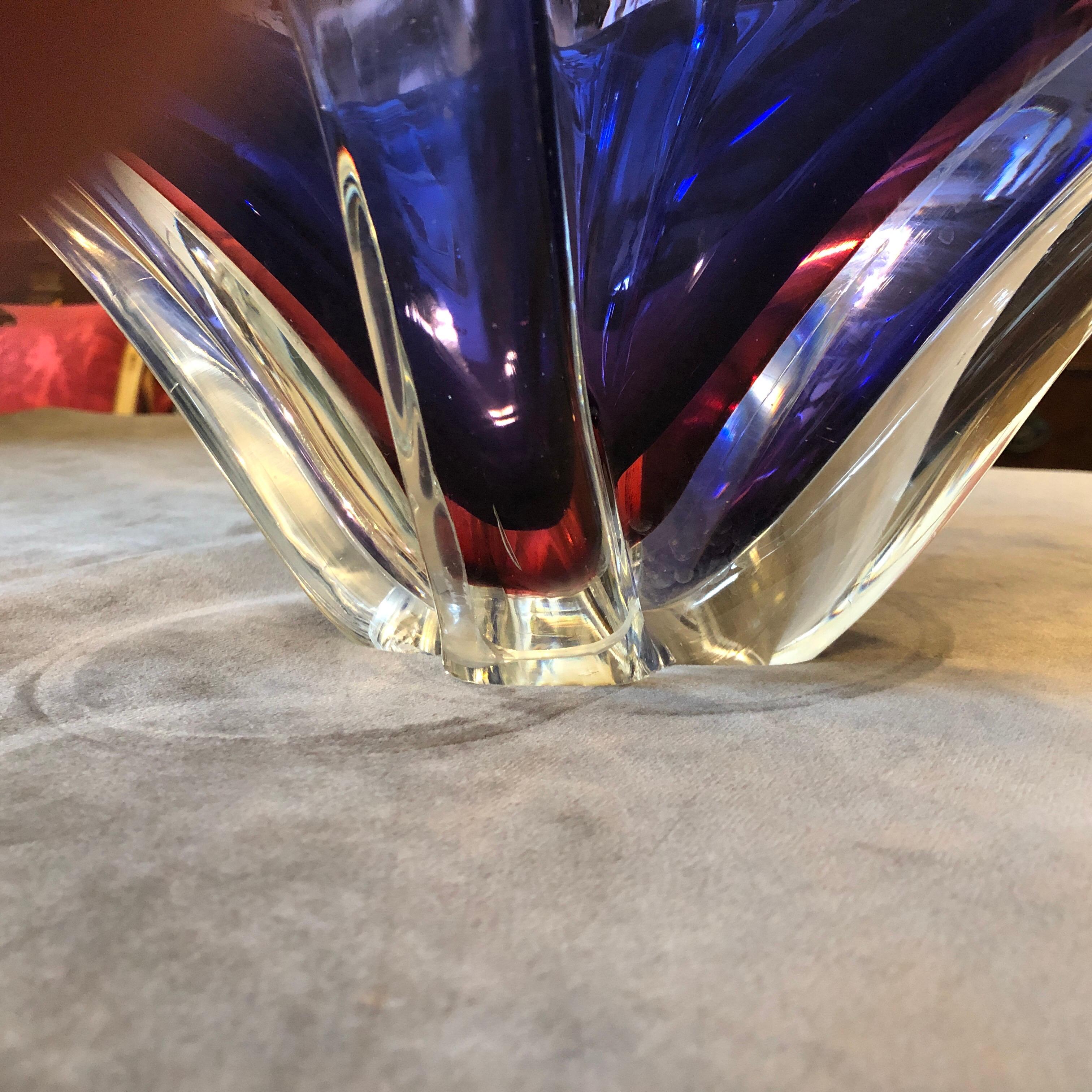 Hand-Crafted Mid-Century Modern Purple and Blue Sommerso Murano Glass Centerpiece, circa 1970
