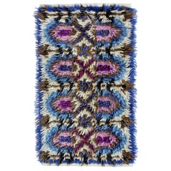 Mid-Century Modern Purple Blue Rectangle Marks Rya Area Rug Carpet 1960s, Sweden