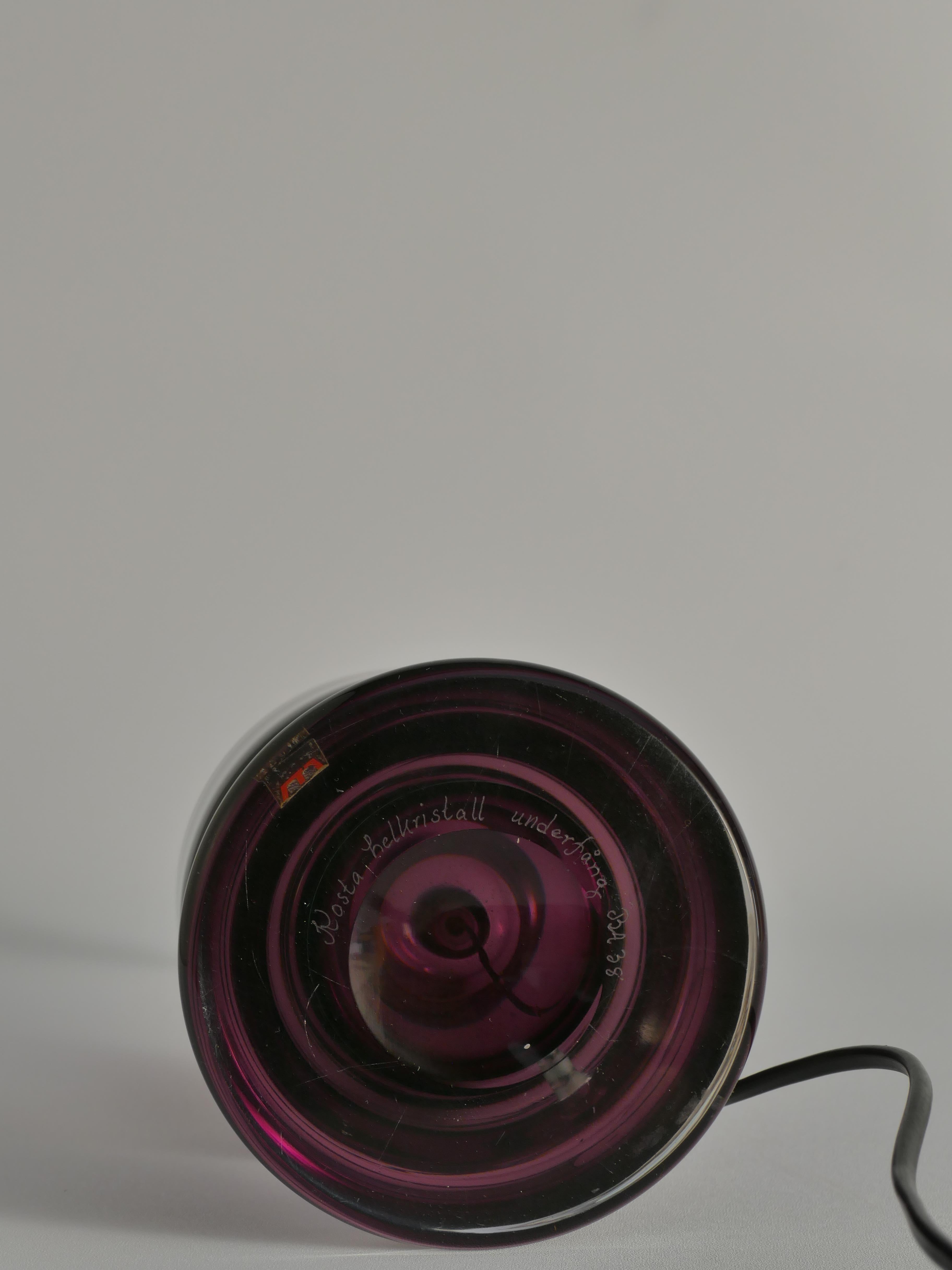 Mid-Century Modern Purple Chrystal Glass Table Lamp by Kosta 1960s For Sale 4