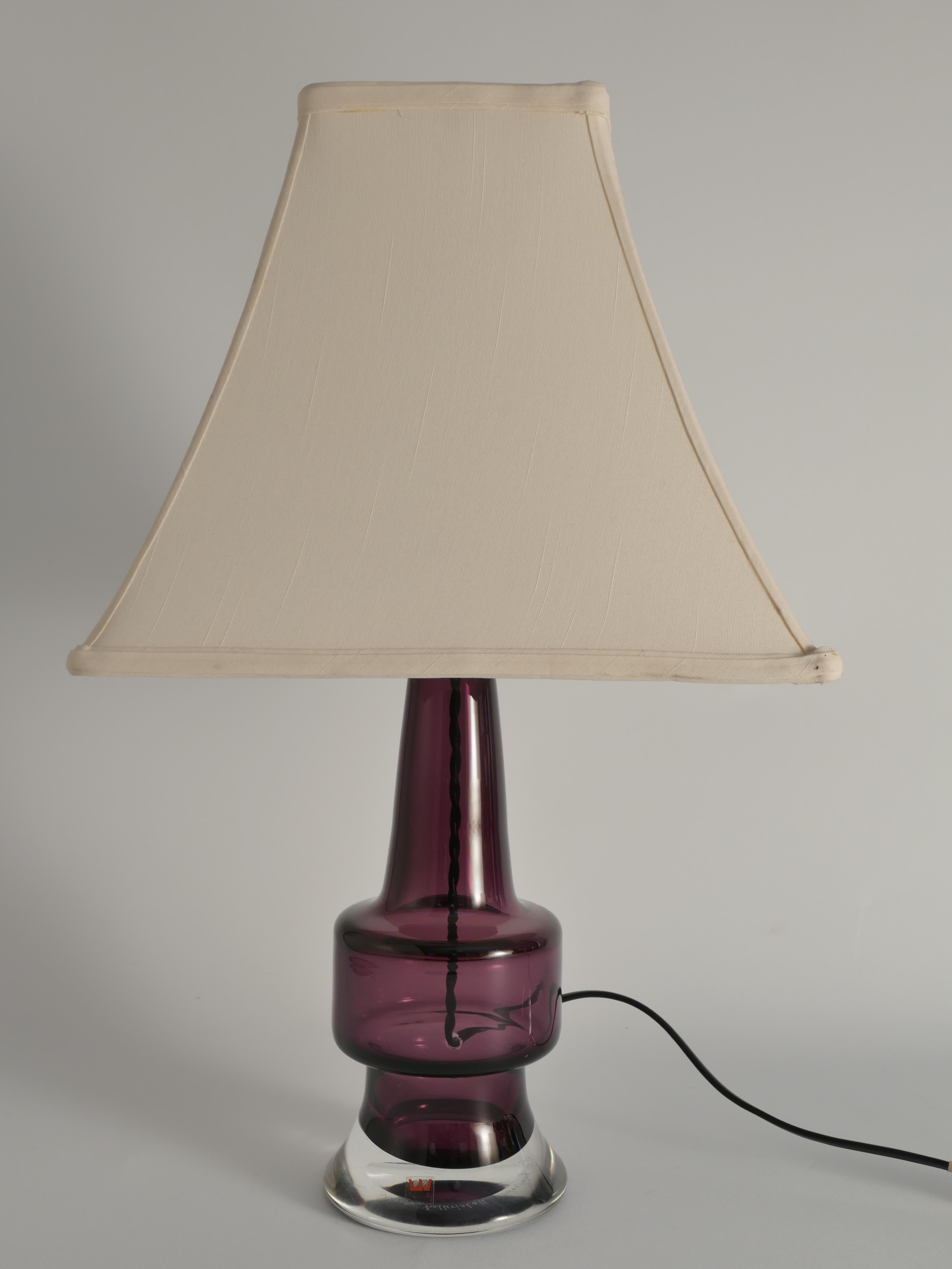 Mid-20th Century Mid-Century Modern Purple Chrystal Glass Table Lamp by Kosta 1960s For Sale