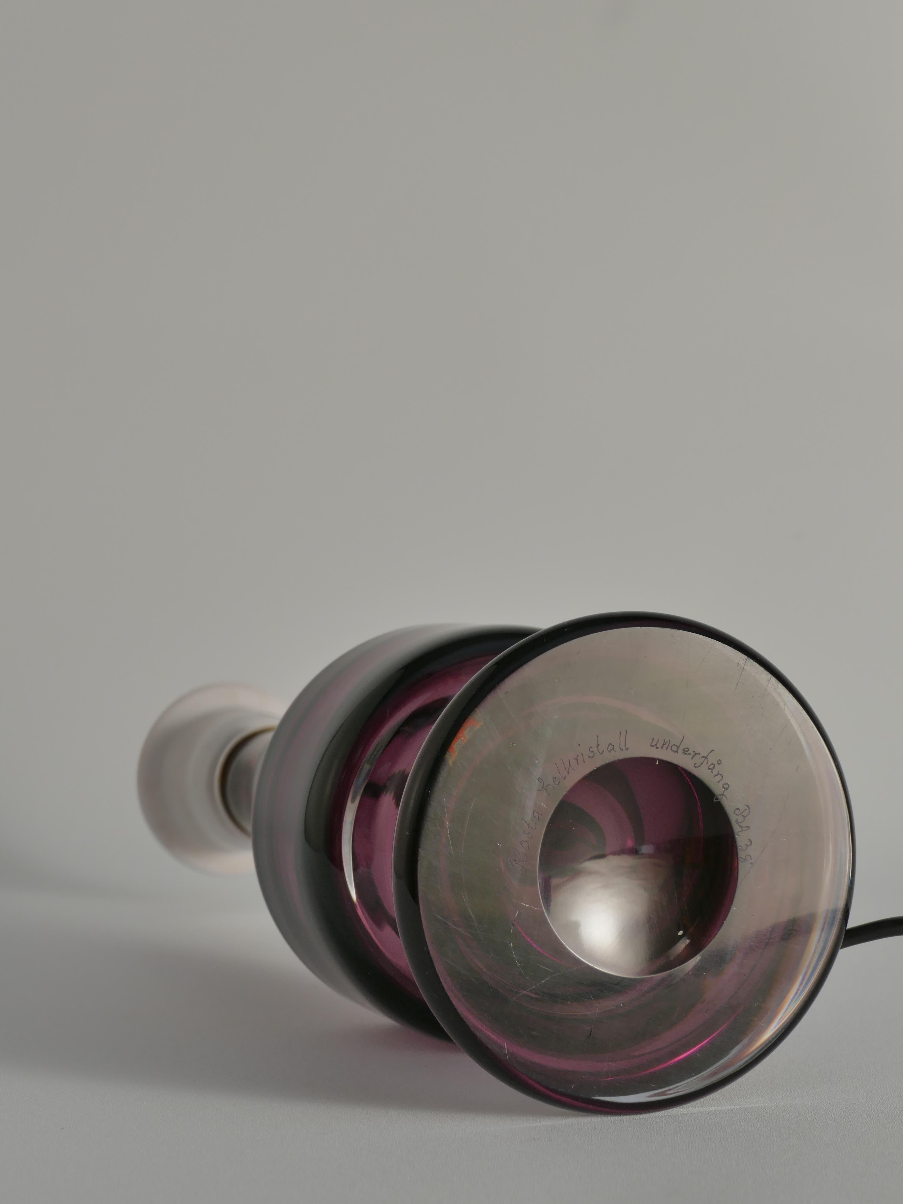 Mid-Century Modern Purple Chrystal Glass Table Lamp by Kosta 1960s For Sale 2