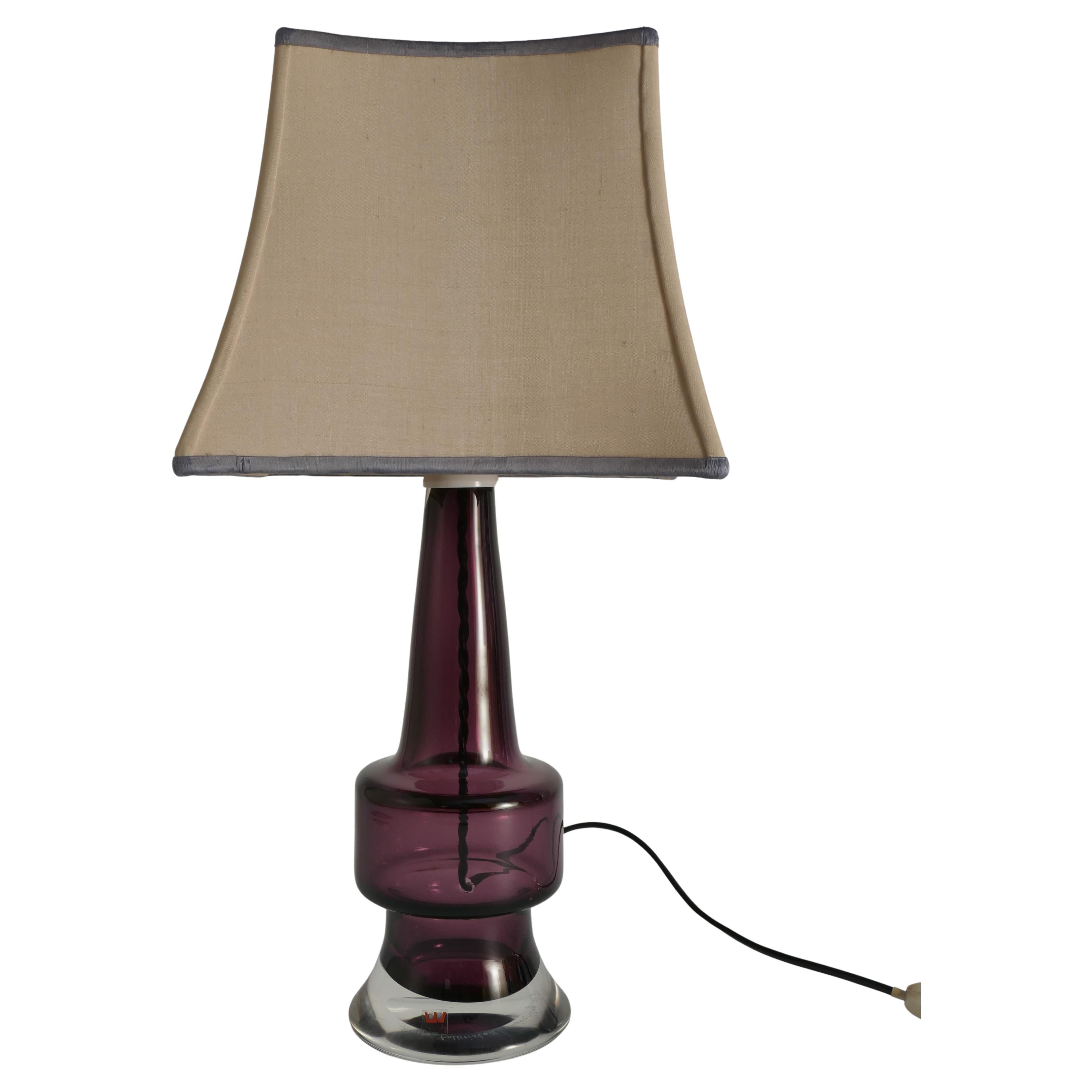 Mid-Century Modern Purple Chrystal Glass Table Lamp by Kosta 1960s For Sale