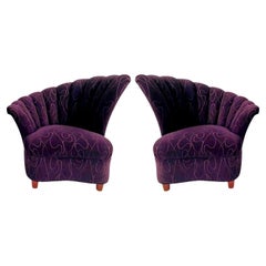 Vintage Mid-Century Modern Purple Fan Back Lounge Chair, a Pair