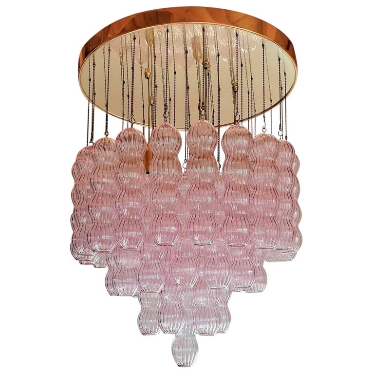 Mazzega purple Murano glass flush-mount chandelier, 1970s, offered by D'Lightus