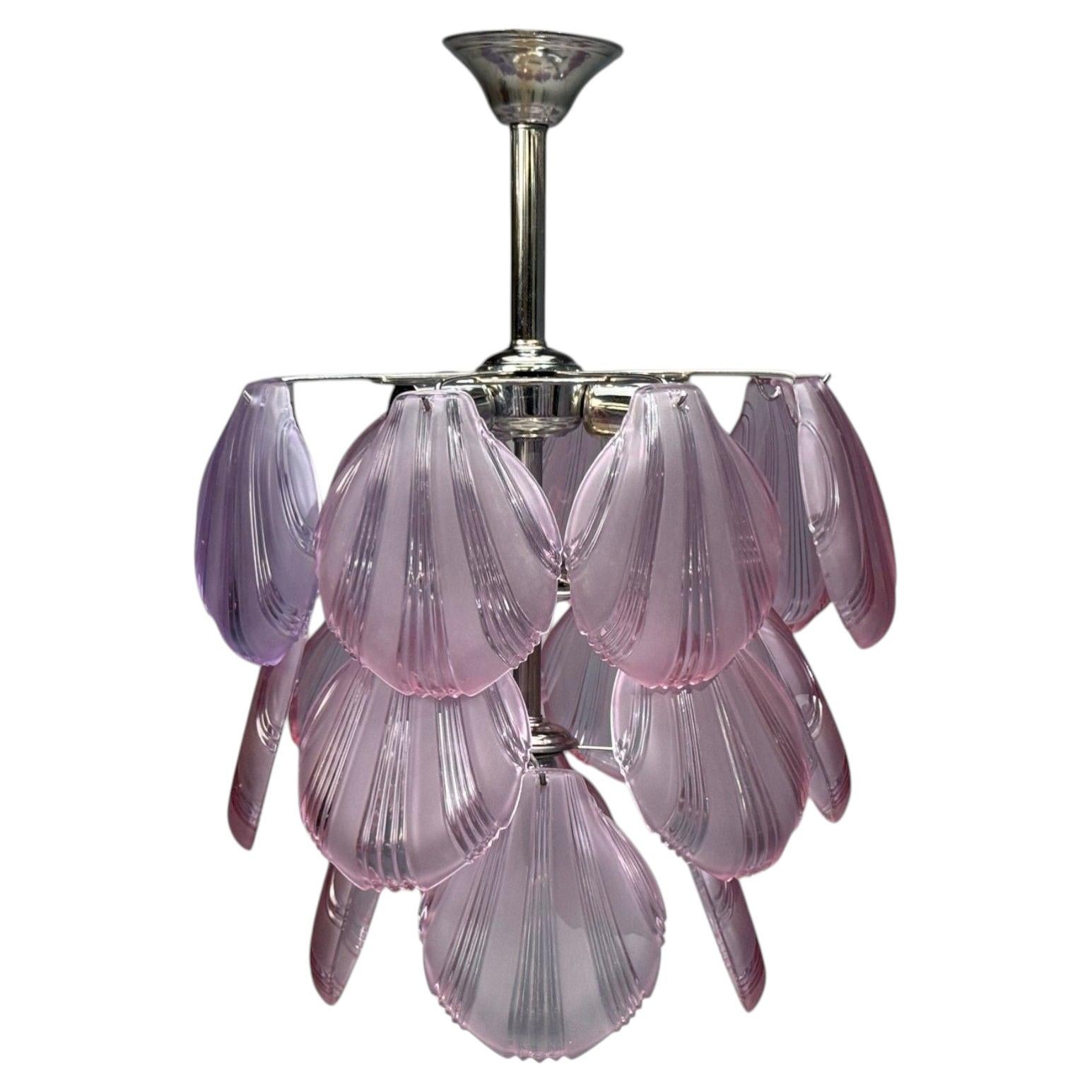 Mid-Century Modern, Purple Shell Motif Murano Glass, Pendant Light, 1960s For Sale