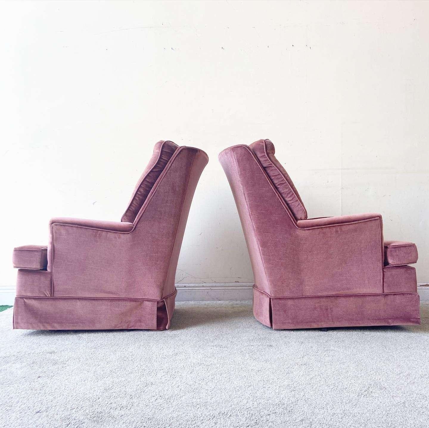Mid-Century Modern Mid Century Modern Purple Tufted Swivel Lounge Chairs by Sears - a Pair