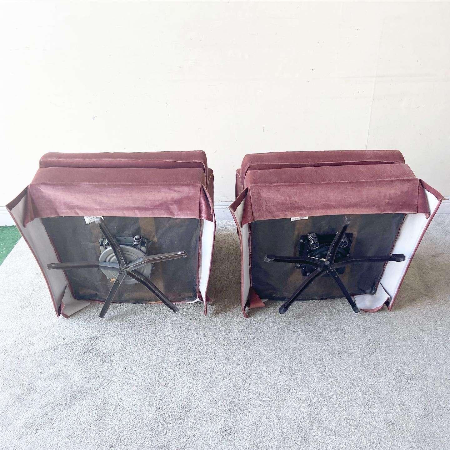 American Mid Century Modern Purple Tufted Swivel Lounge Chairs by Sears - a Pair