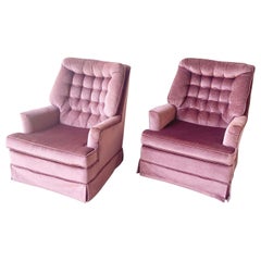 Mid Century Modern Purple Tufted Swivel Lounge Chairs by Sears - a Pair