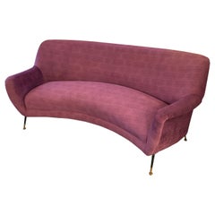 1960s Mid-Century Modern Purple Velvet and Brass Italian Curved Sofa
